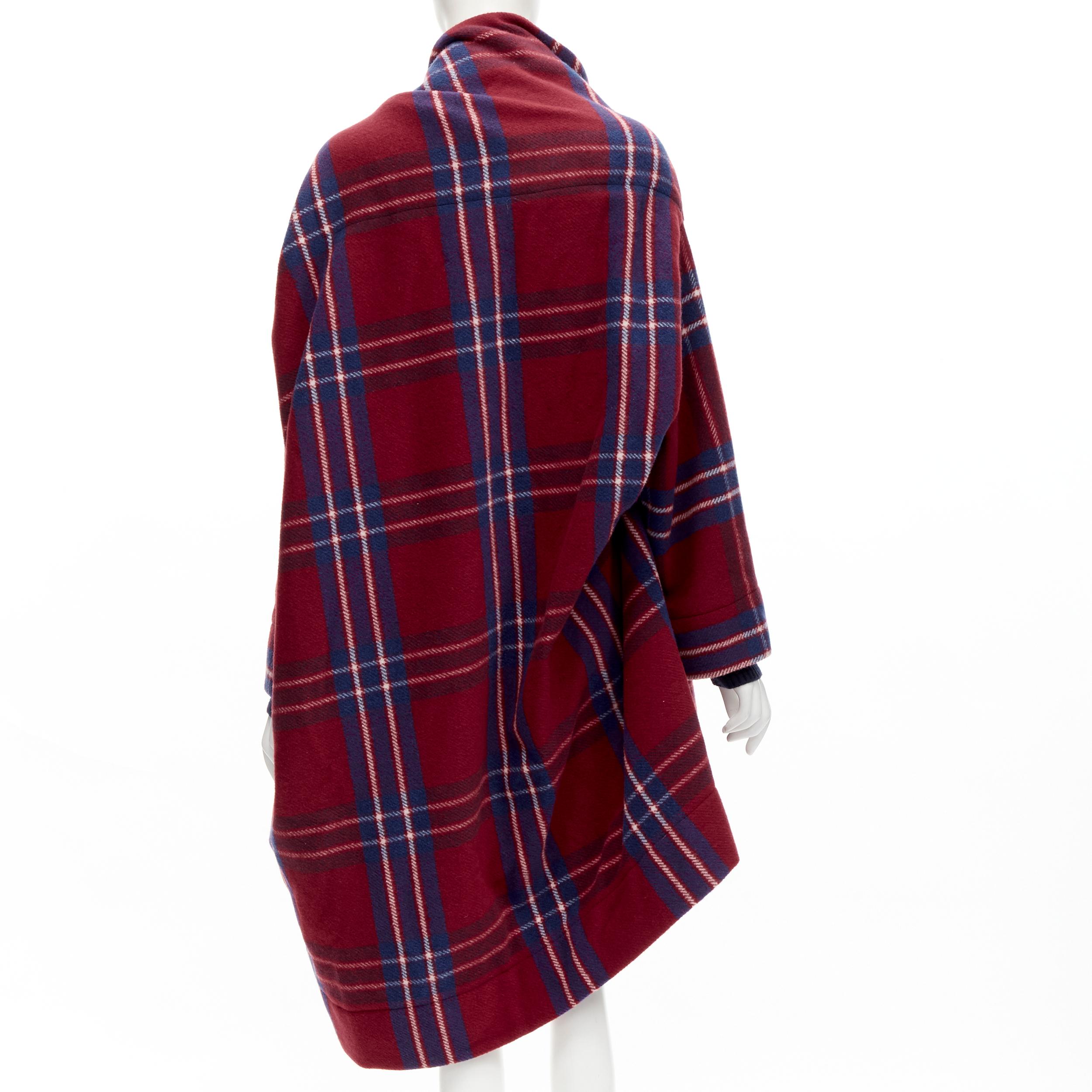 VIVIENNE WESTWOOD RED LABEL red blue wool plaid orb logo button cape US00 XXS In Excellent Condition In Hong Kong, NT
