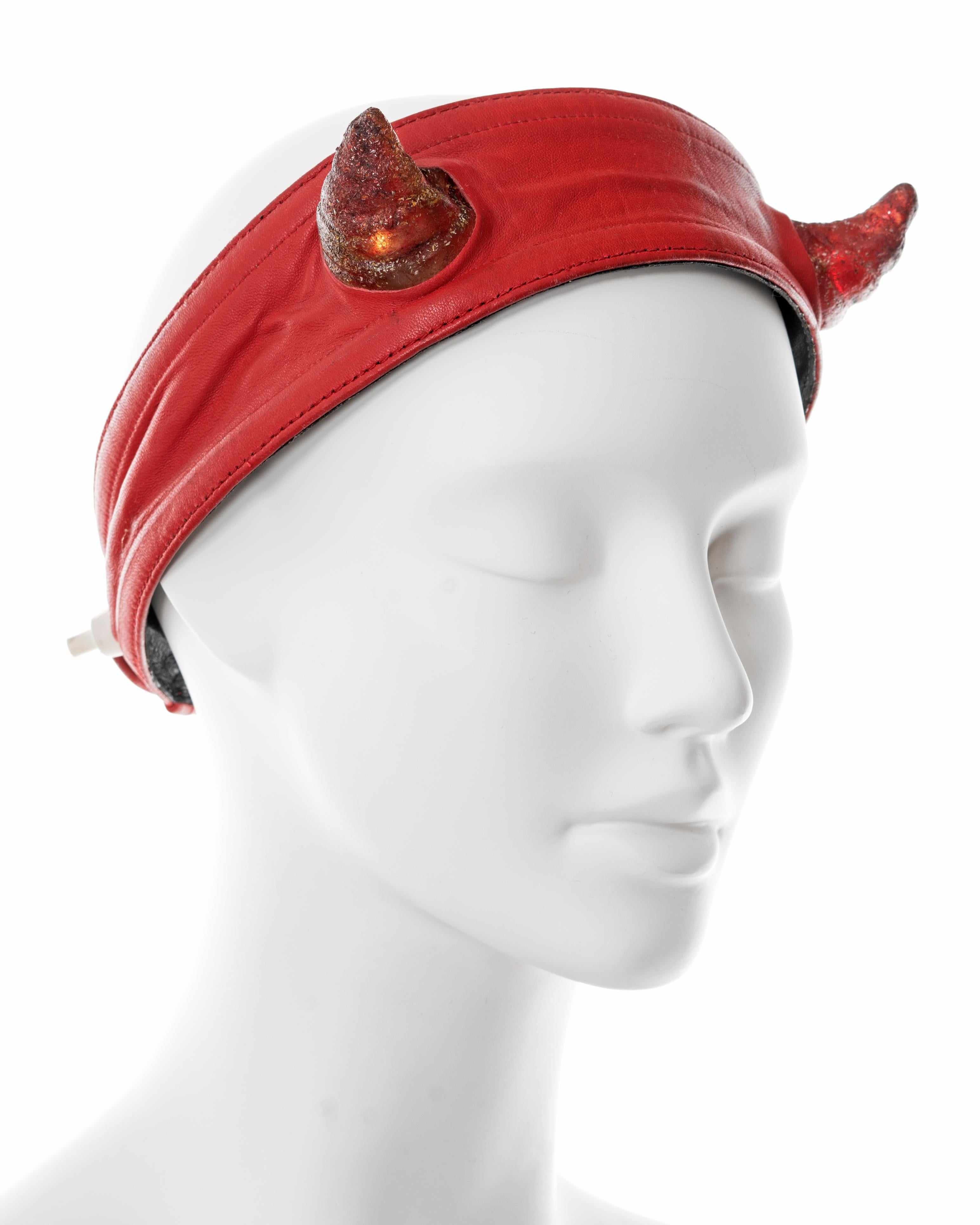 Vivienne Westwood red leather headband with light up Satyr horns, ss 1988 In Fair Condition For Sale In London, GB