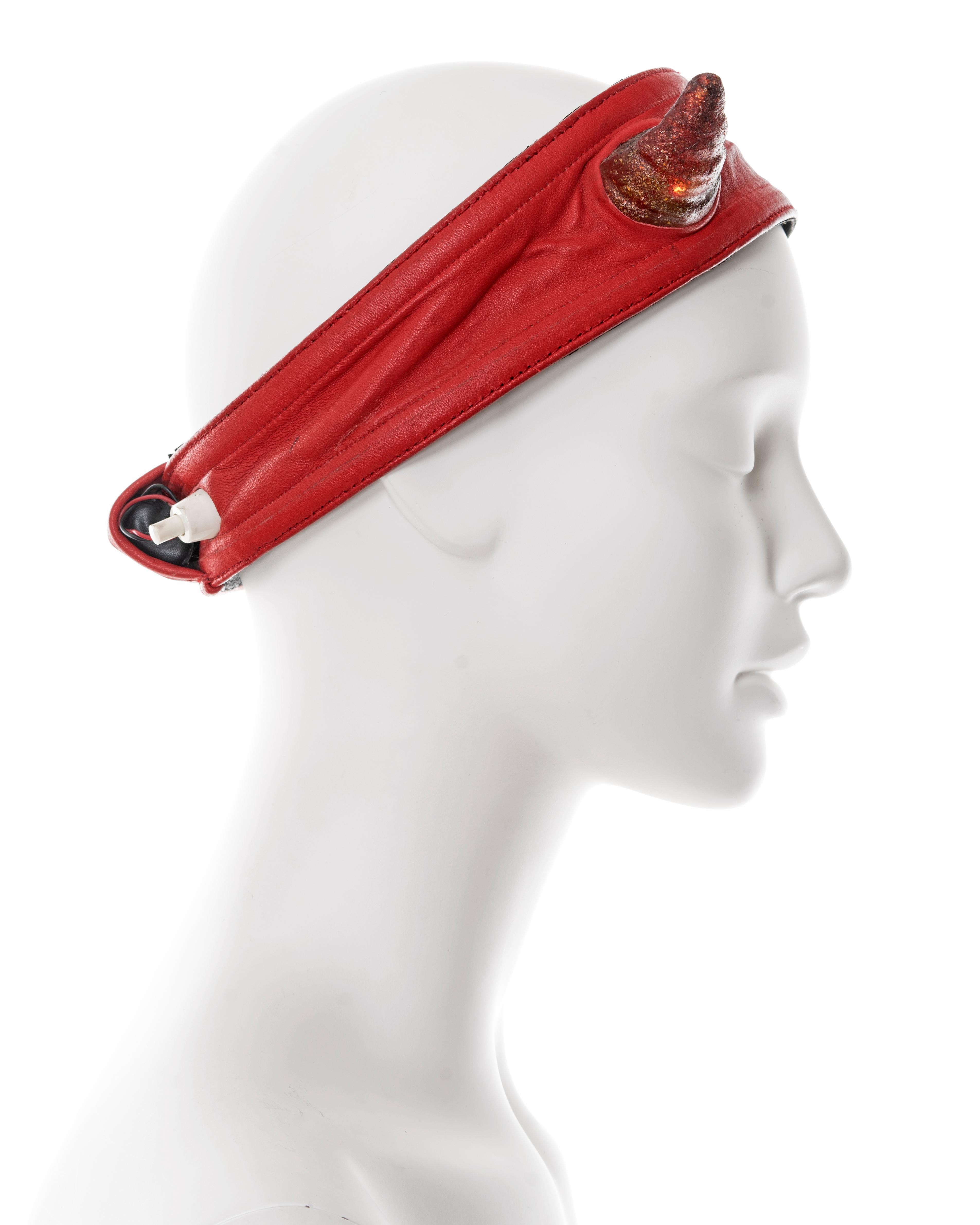 Women's or Men's Vivienne Westwood red leather headband with light up Satyr horns, ss 1988 For Sale
