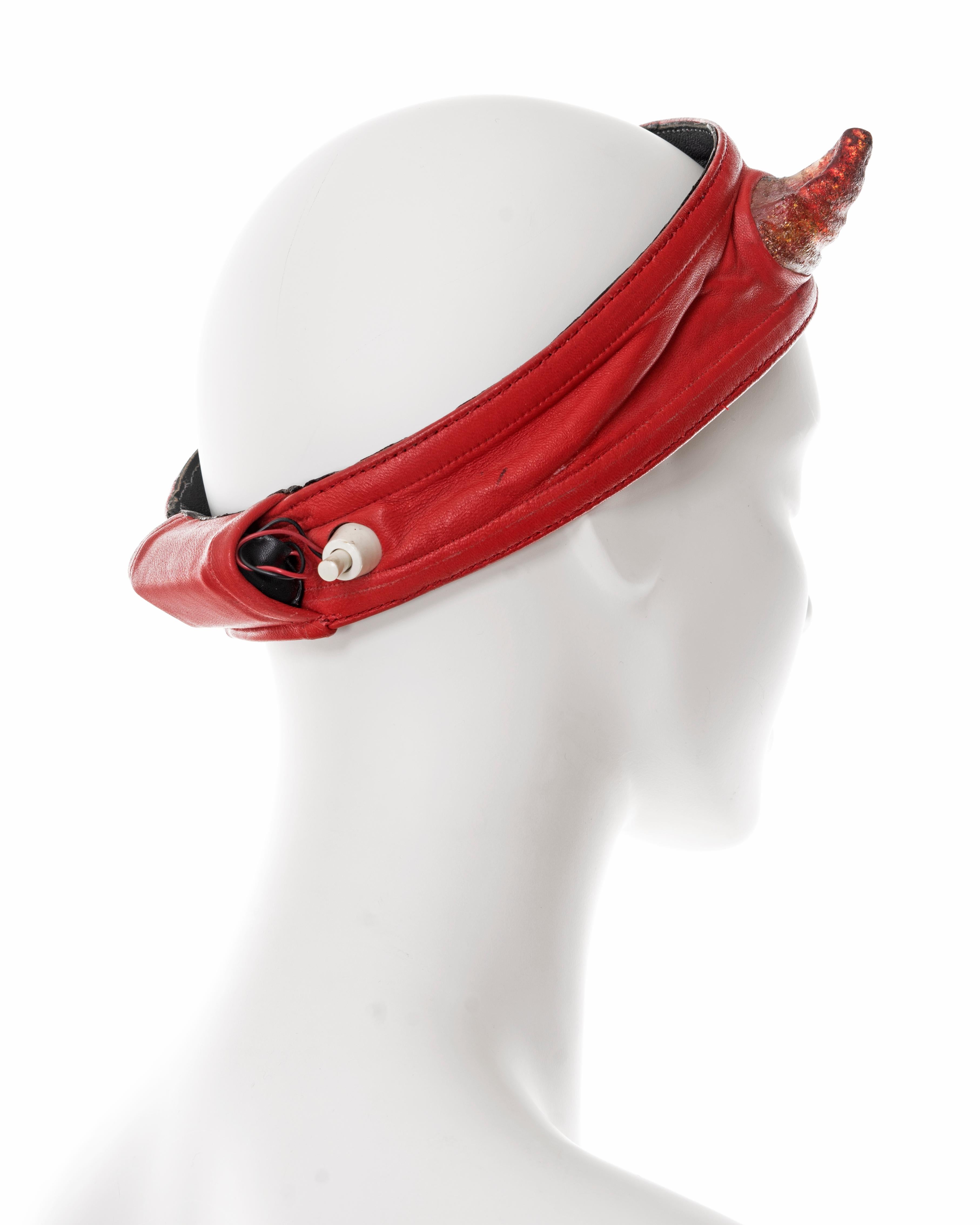 Vivienne Westwood red leather headband with light up Satyr horns, ss 1988 For Sale 2
