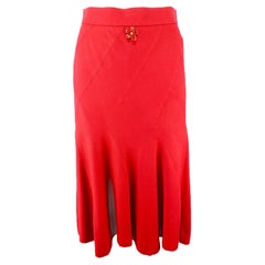 VIVIENNE WESTWOOD - Red Midi Skirt with Flower Jewel Button Size 4US 36EU