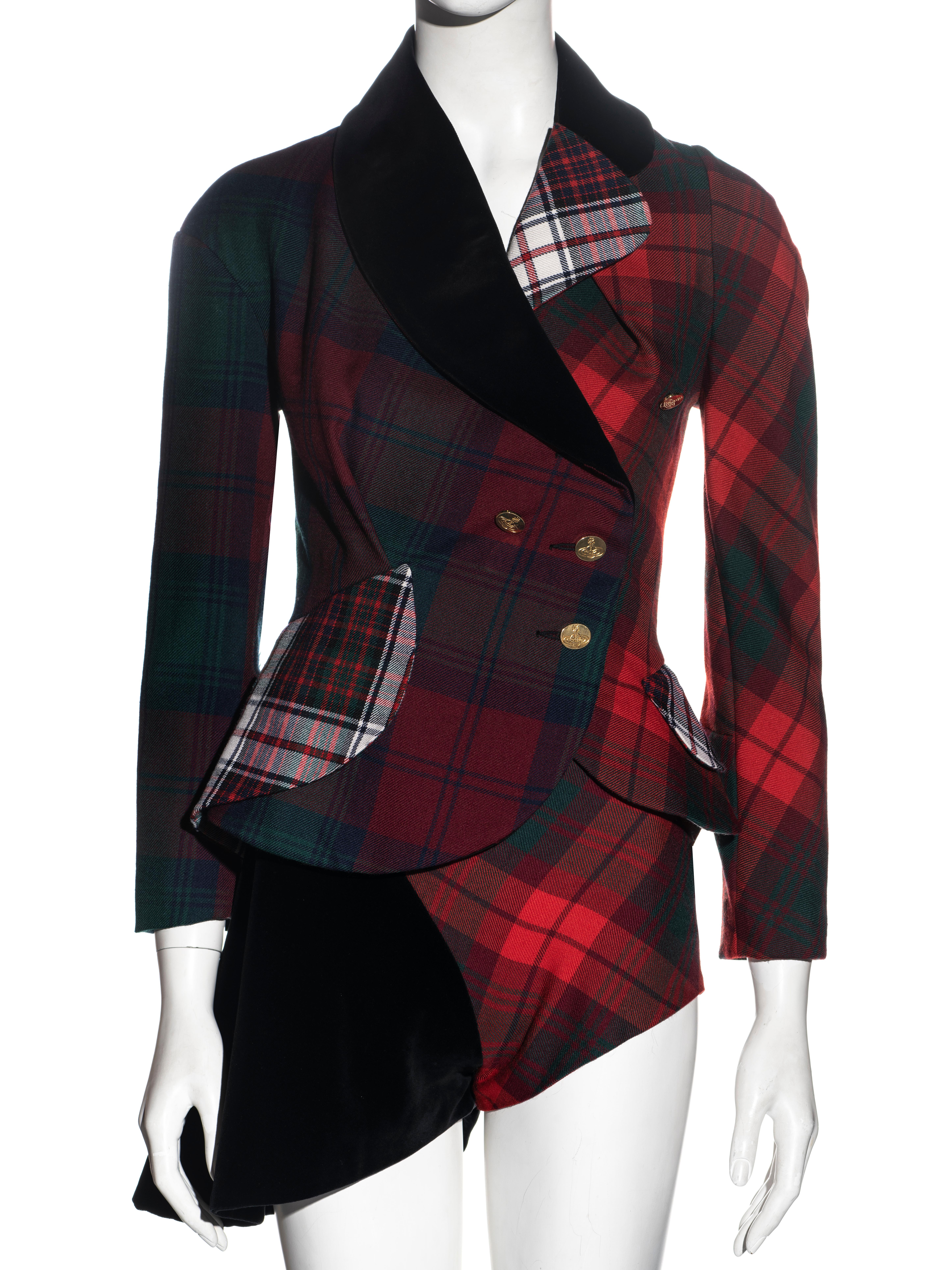 Noir Vivienne Westwood, veste et short en tartan de laine mélangée rouge, automne-hiver 1996 en vente