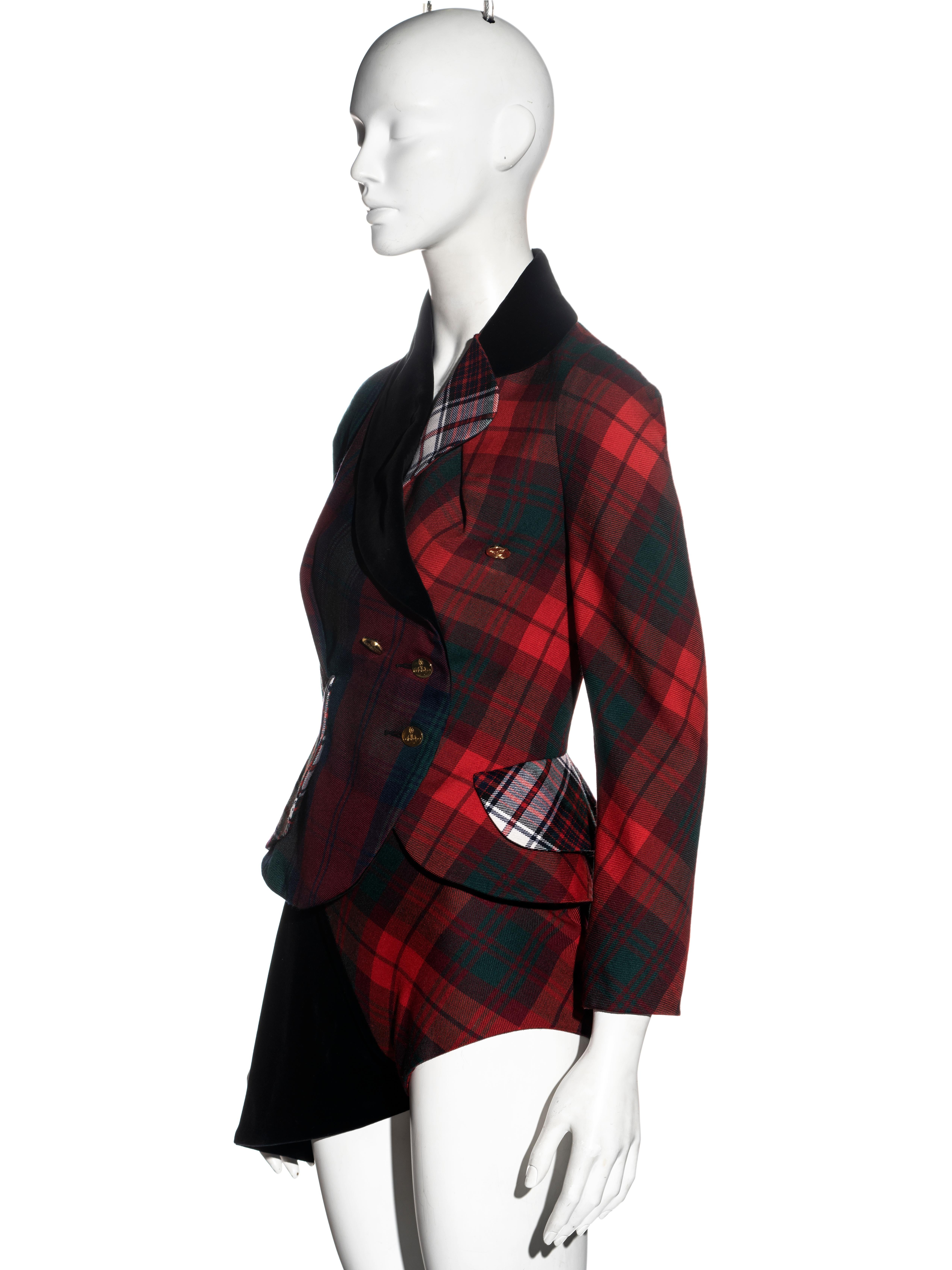 Black Vivienne Westwood red mixed wool tartan jacket and shorts suit, fw 1996