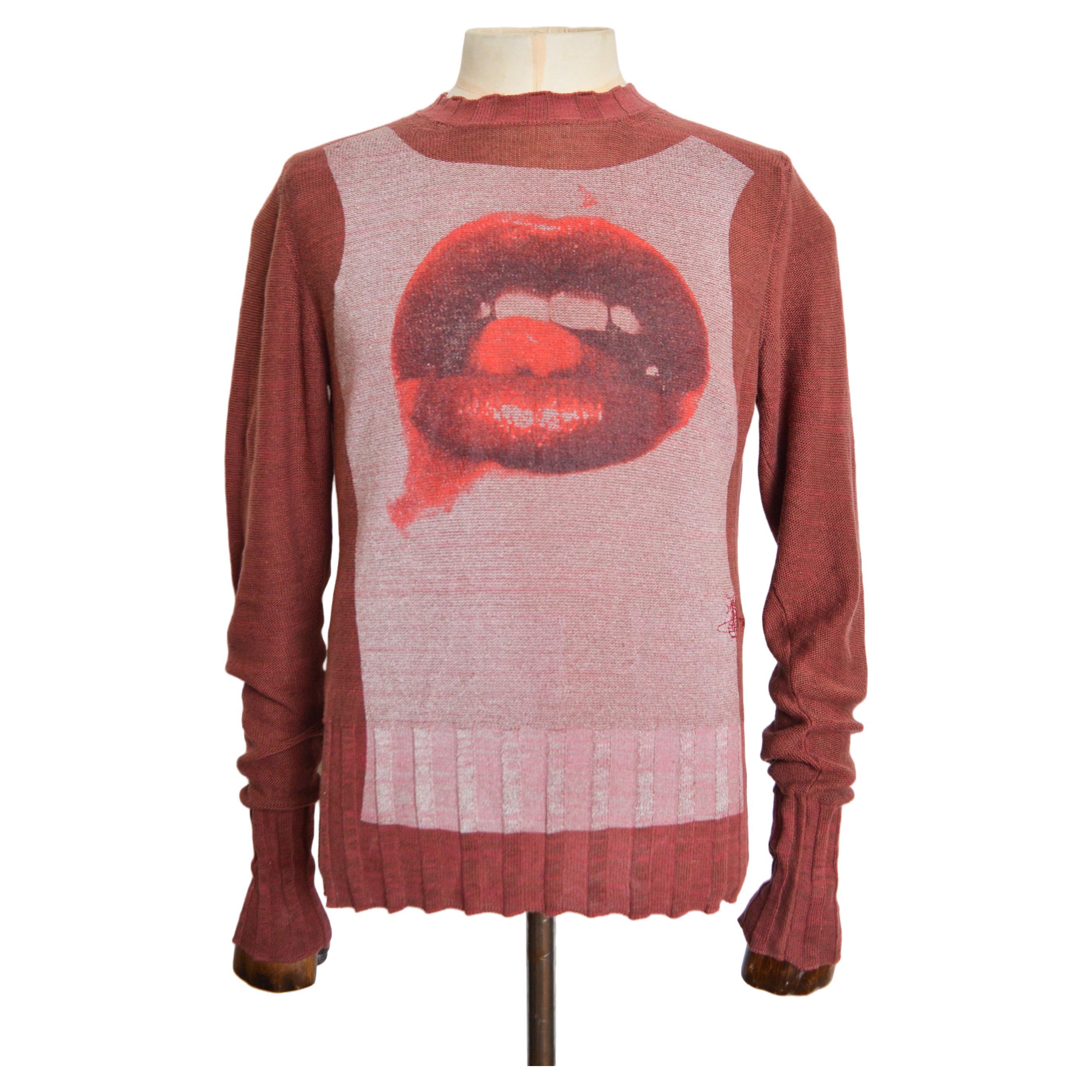 Vivienne Westwood Red Punk Lips Marroon Screen Print Burgundy - Sweater Jumper
