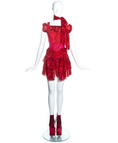 Vivienne Westwood red rose print corset and platforms ensemble, ss 1993