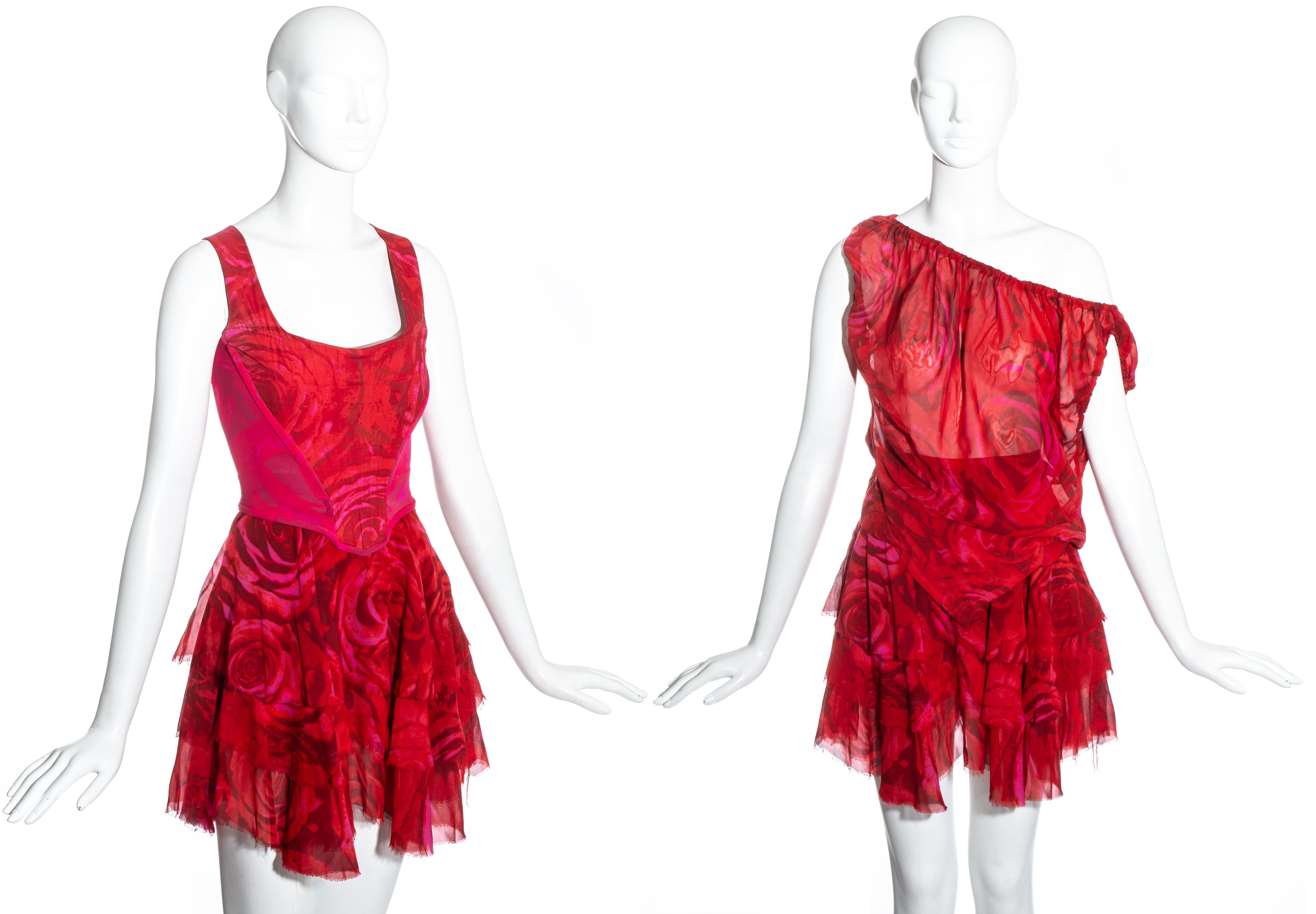 Red Vivienne Westwood red rose print corset and platforms ensemble, ss 1993