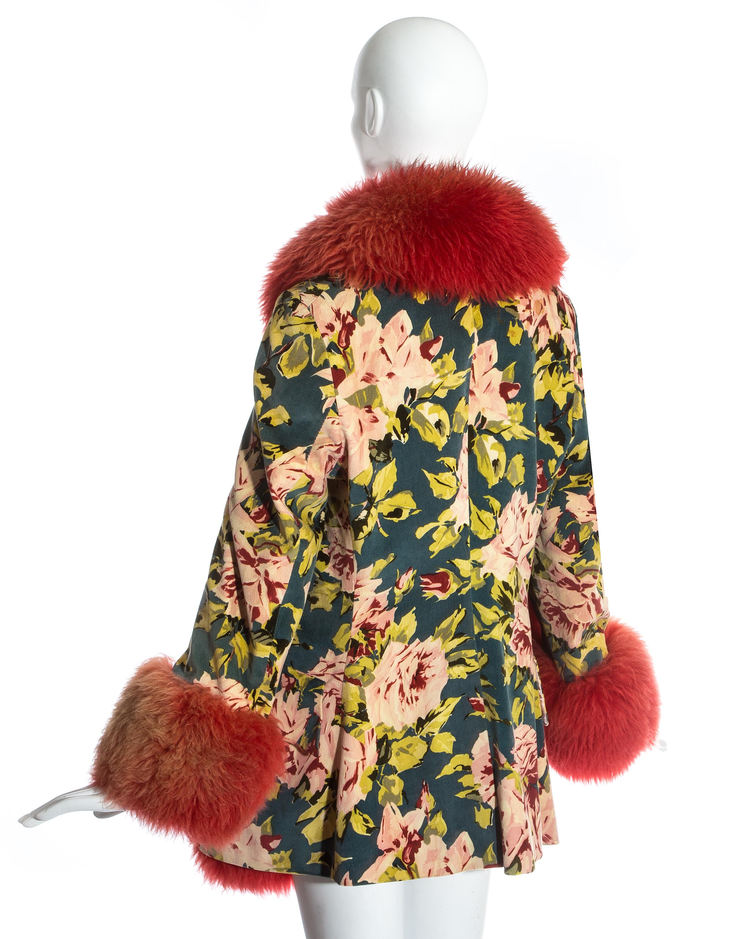 Red Vivienne Westwood red sheepskin and floral velvet jacket, fw 1994