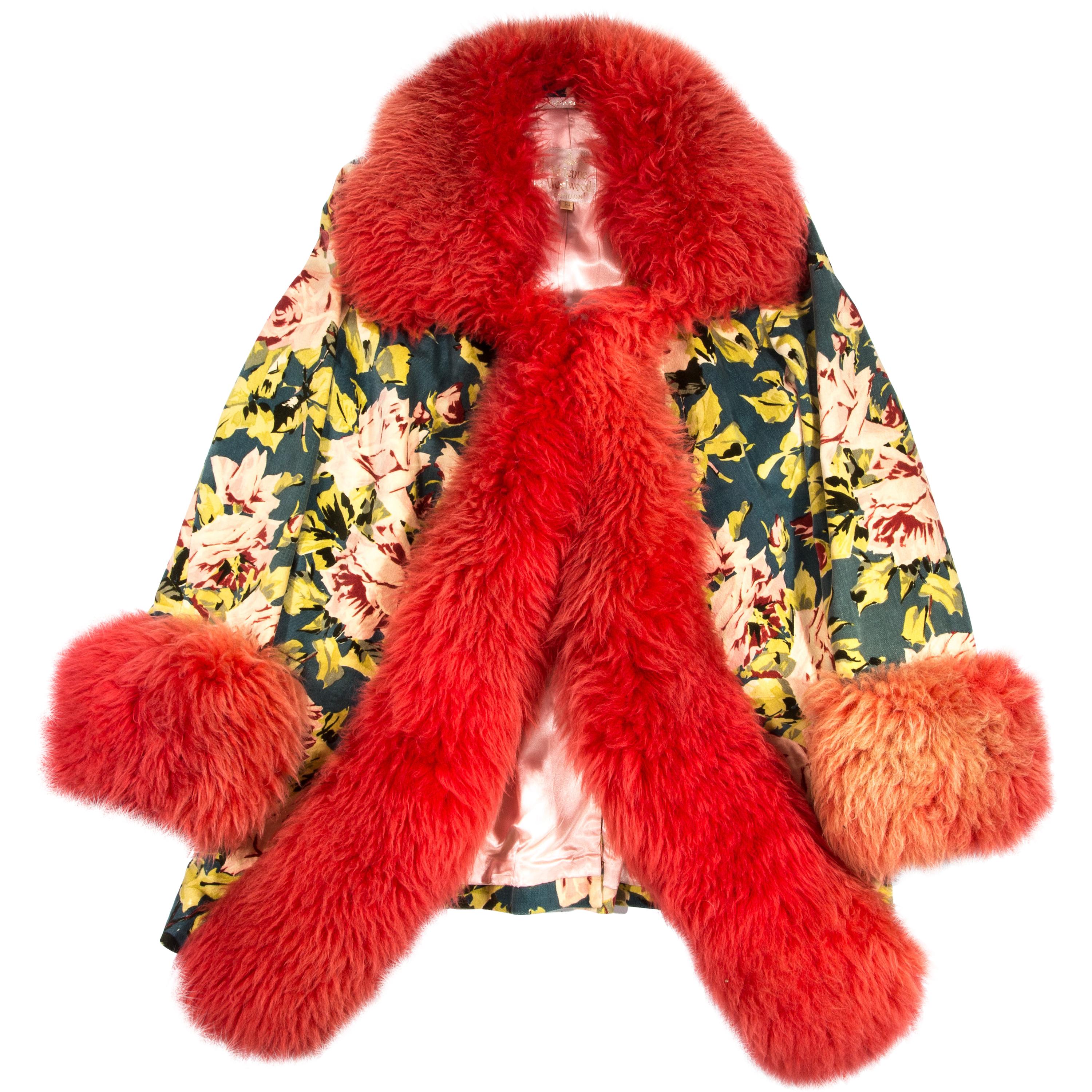 Vivienne Westwood red sheepskin and floral velvet jacket, fw 1994