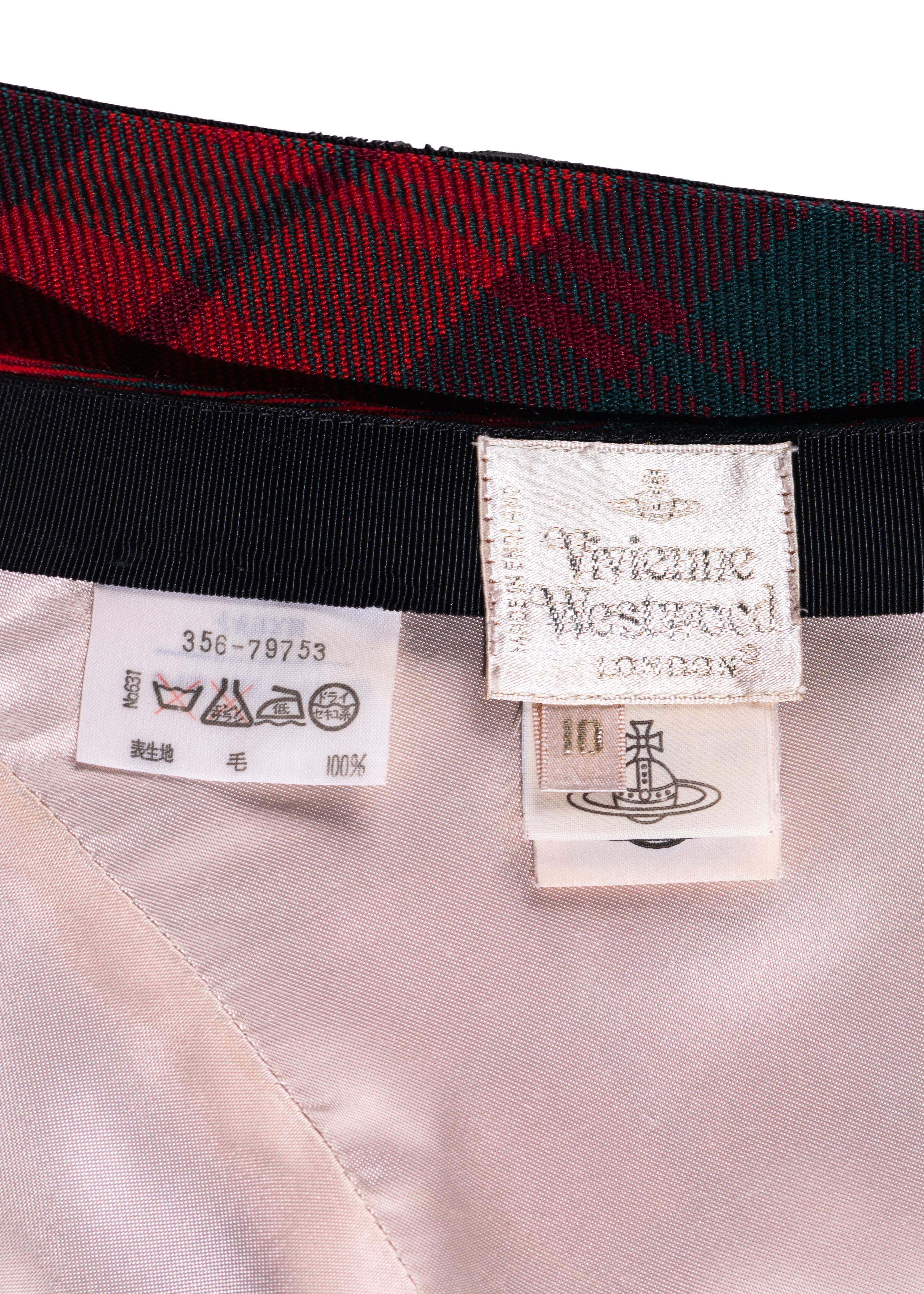 Vivienne Westwood red tartan wool and black velvet bias cut shorts, fw 1996 2