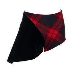 Vivienne Westwood red tartan wool and black velvet bias cut shorts, fw 1996