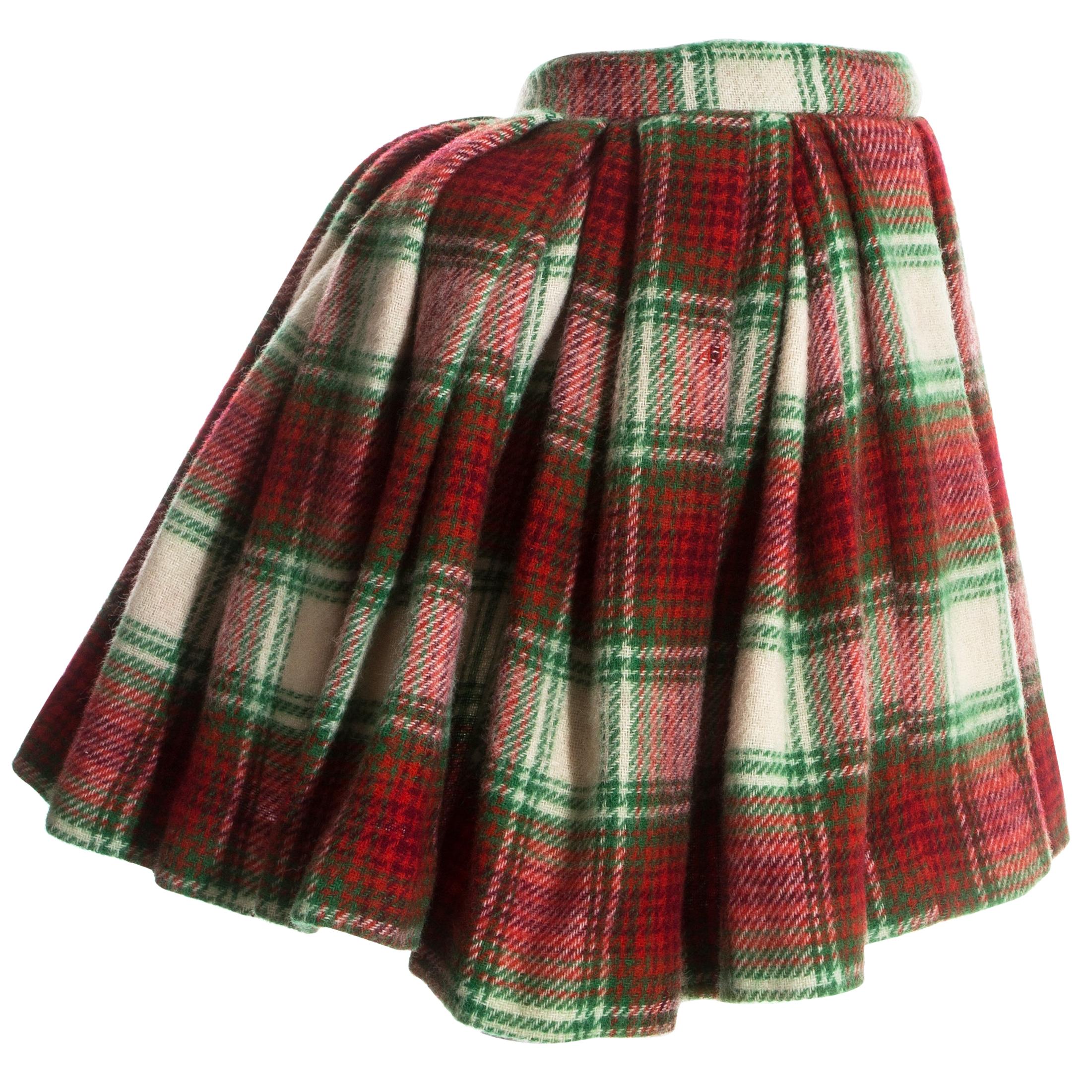 Vivienne Westwood red tartan wool pleated skirt with bustle, fw 1988
