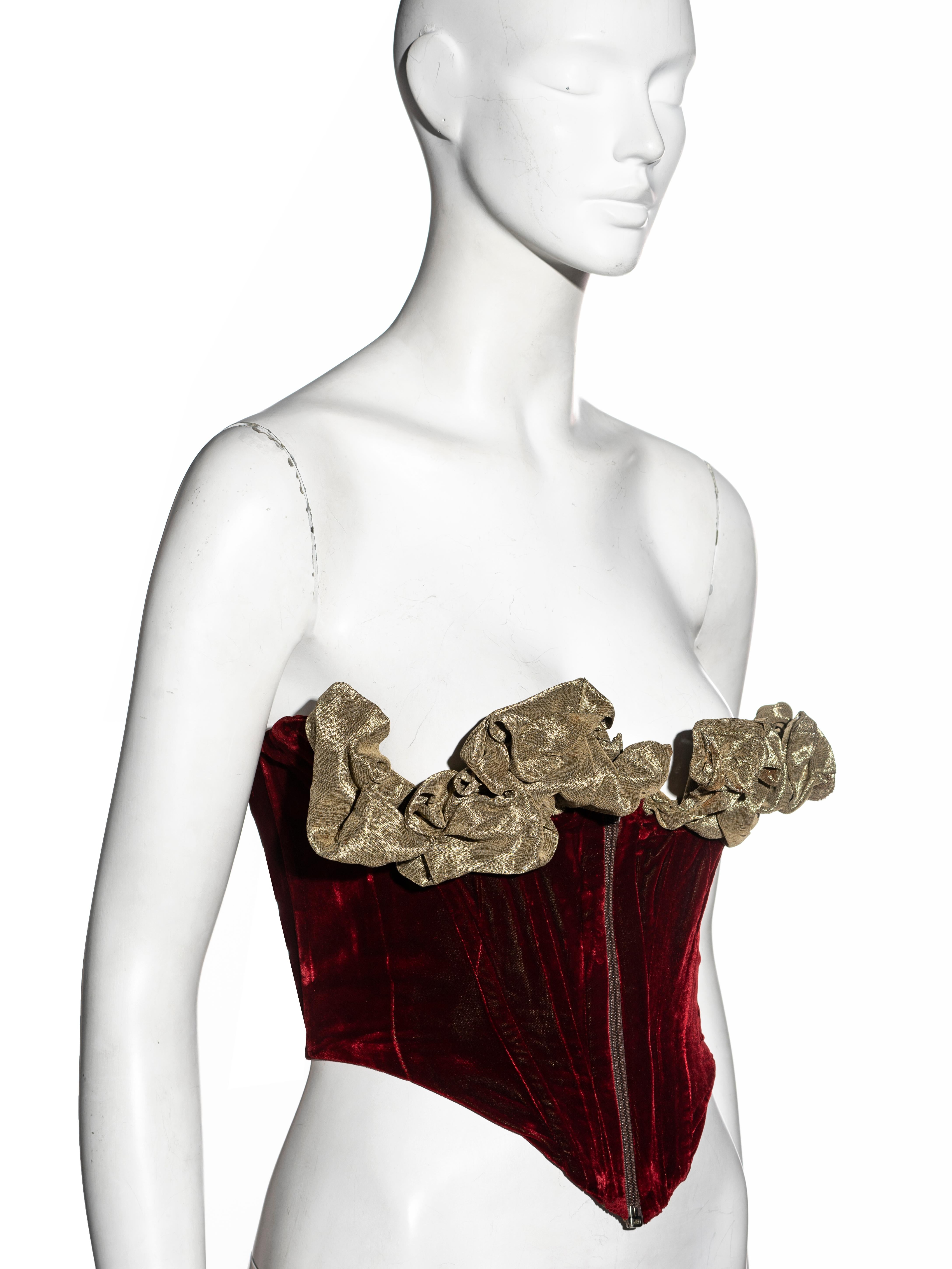 Black Vivienne Westwood red velvet strapless corset, fw 1989 For Sale