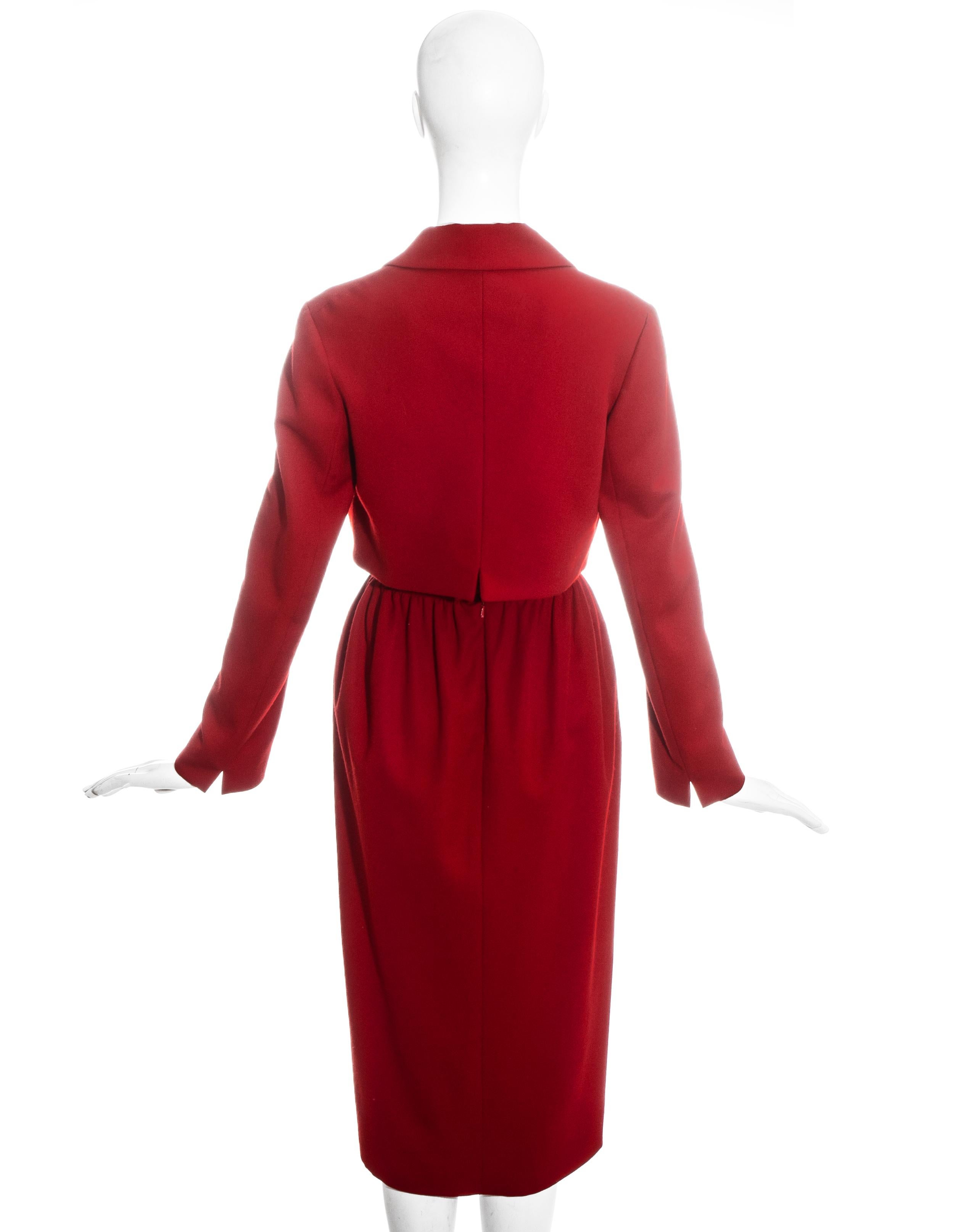 Vivienne Westwood red wool cropped jacket and pencil skirt suit, fw 1993 In Good Condition For Sale In London, GB