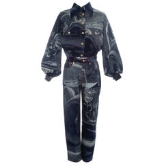 Vivienne Westwood Rolls Royce screen printed denim jeans and jacket, fw 1992