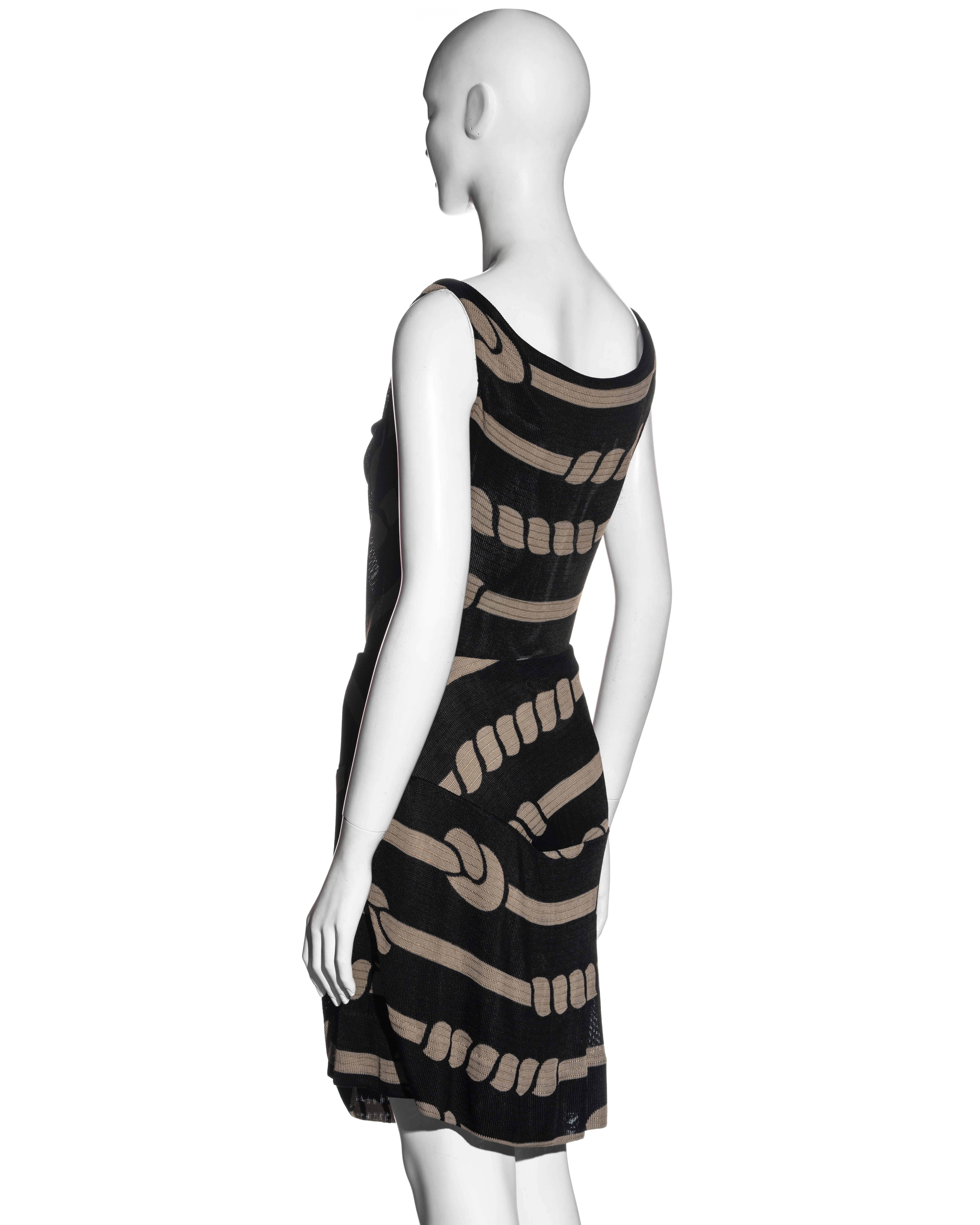 Black Vivienne Westwood rope print knitted cowl-neck top and drape skirt set, ss 1998 For Sale