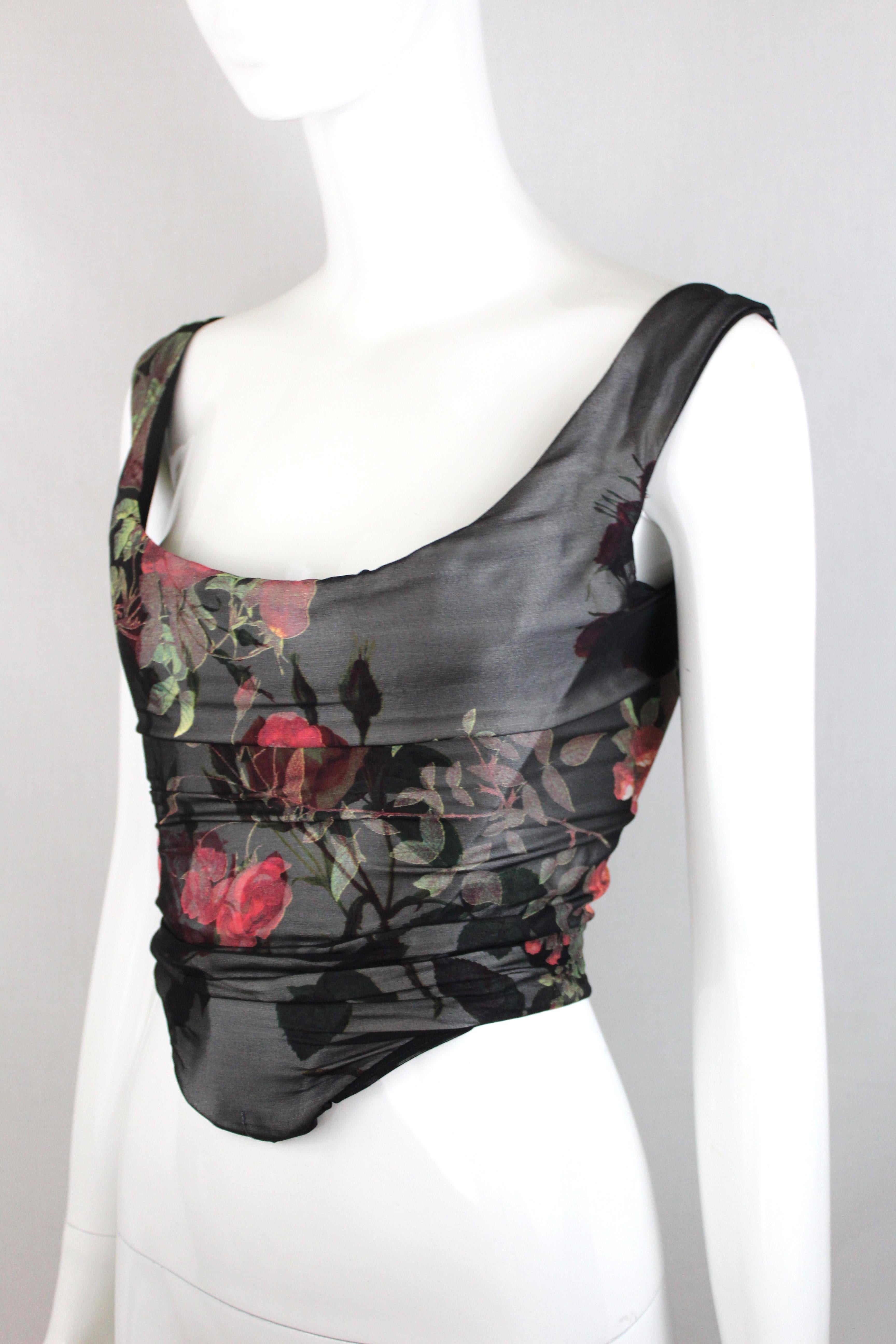 Black Vivienne Westwood Rose Print Corset, Café Society SS1994, Size 4 US For Sale