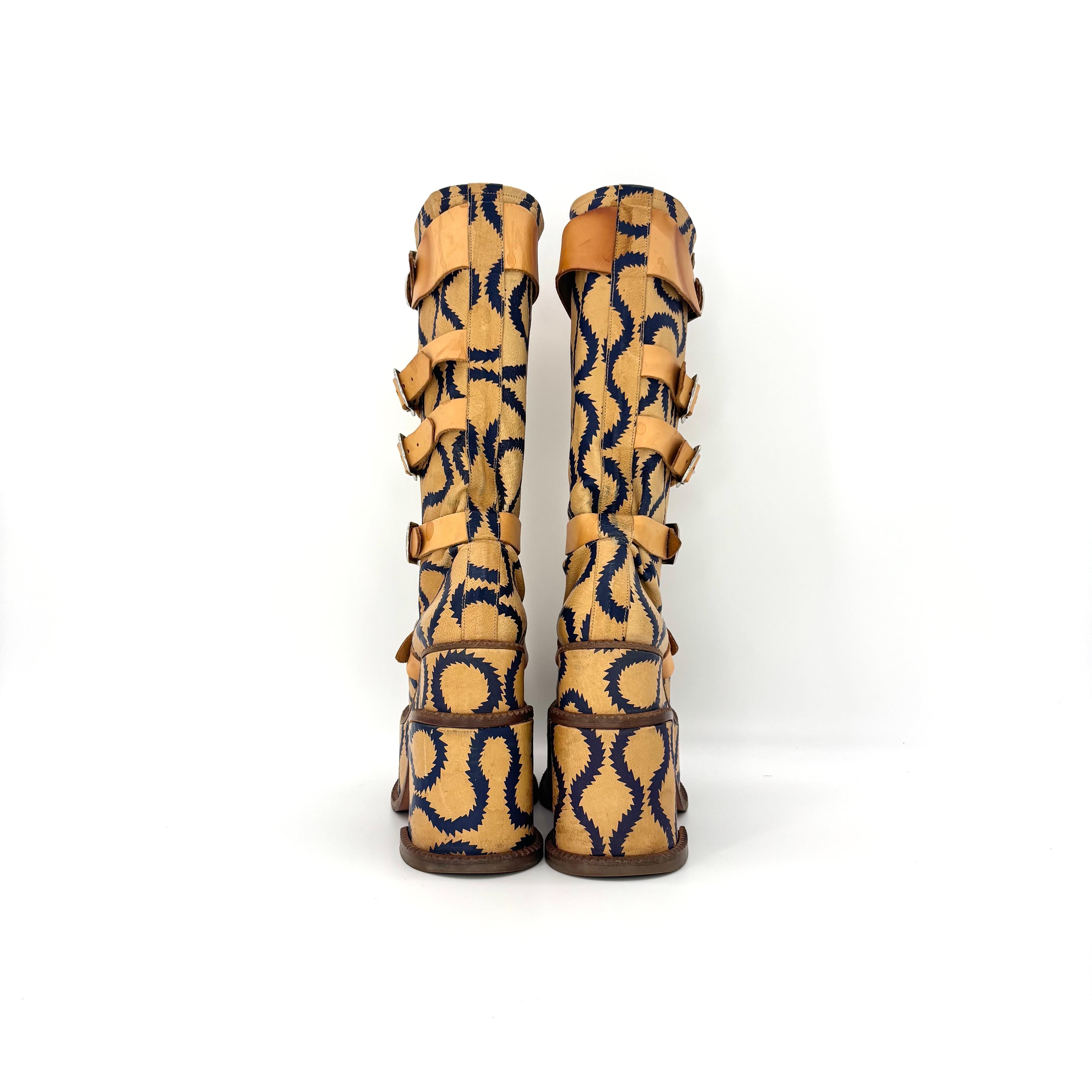 Vivienne Westwood Runway 2013 Pirate Clomper Squiggle Print Platform Boots 36 In Good Condition For Sale In Mechanicsville, VA