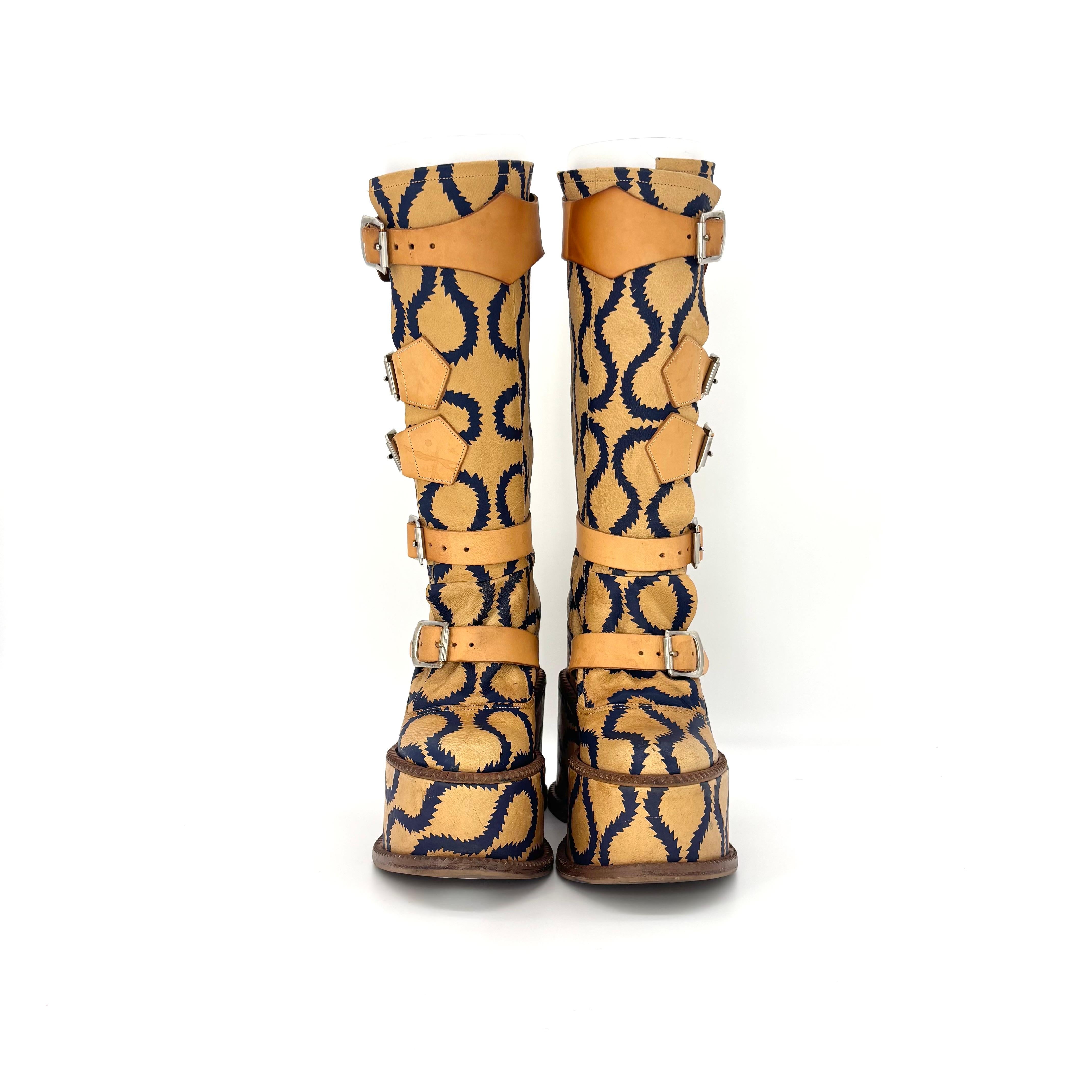 Women's Vivienne Westwood Runway 2013 Pirate Clomper Squiggle Print Platform Boots 36 For Sale