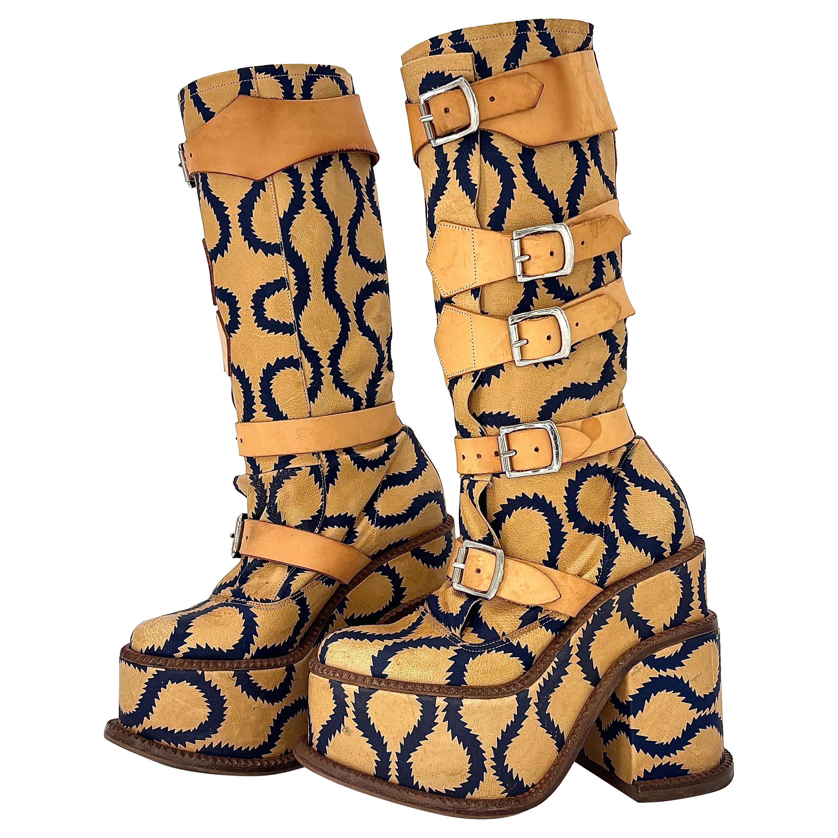 Vivienne Westwood Runway 2013 Pirate Clomper Squiggle Print Platform Boots 36 For Sale