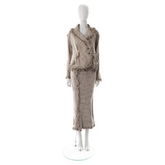 Vivienne Westwood S/S 1997 grey asymmetric frayed wool jacket and skirt suit