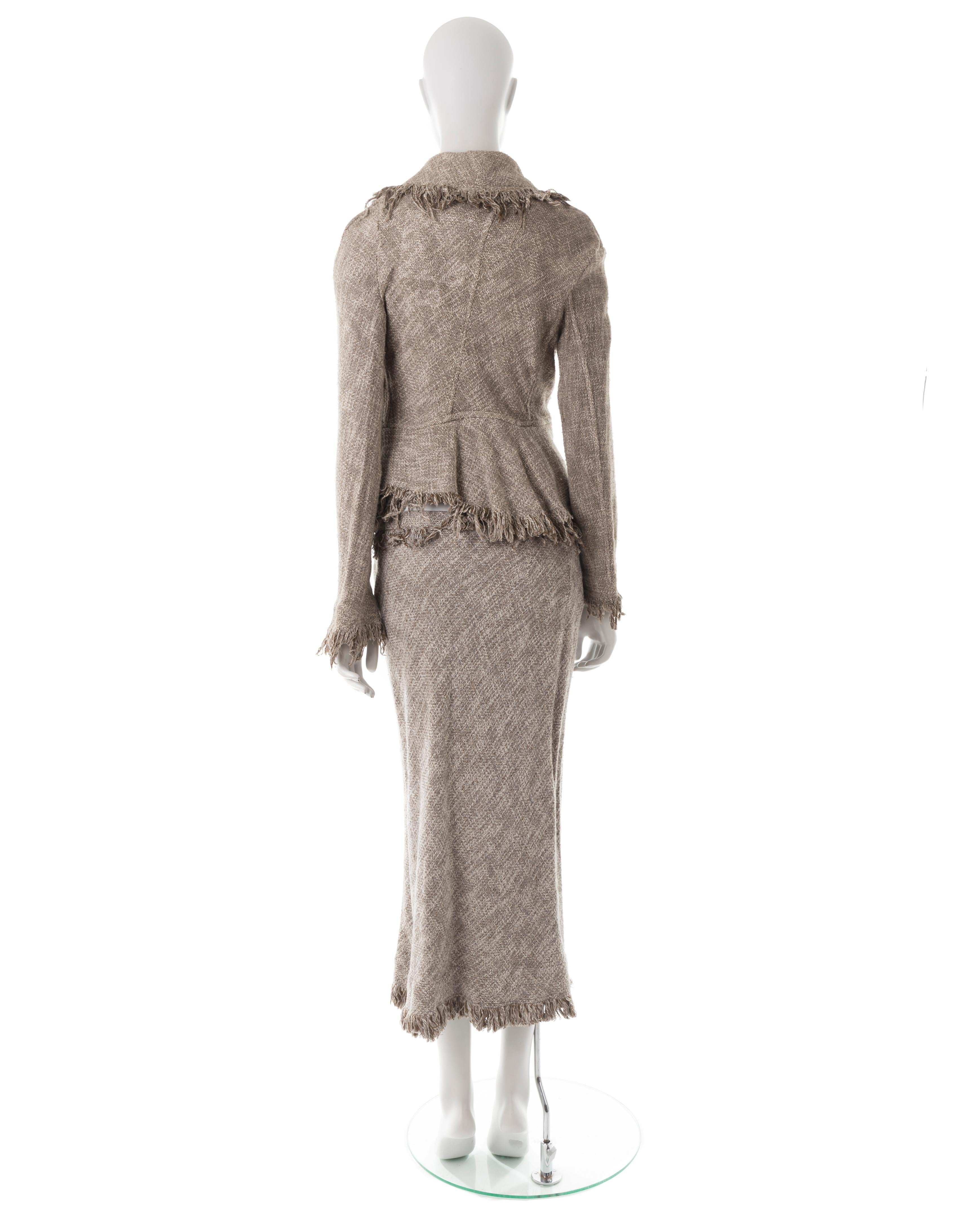 Women's Vivienne Westwood S/S 1997 grey asymmetric frayed wool jacket and skirt suit For Sale
