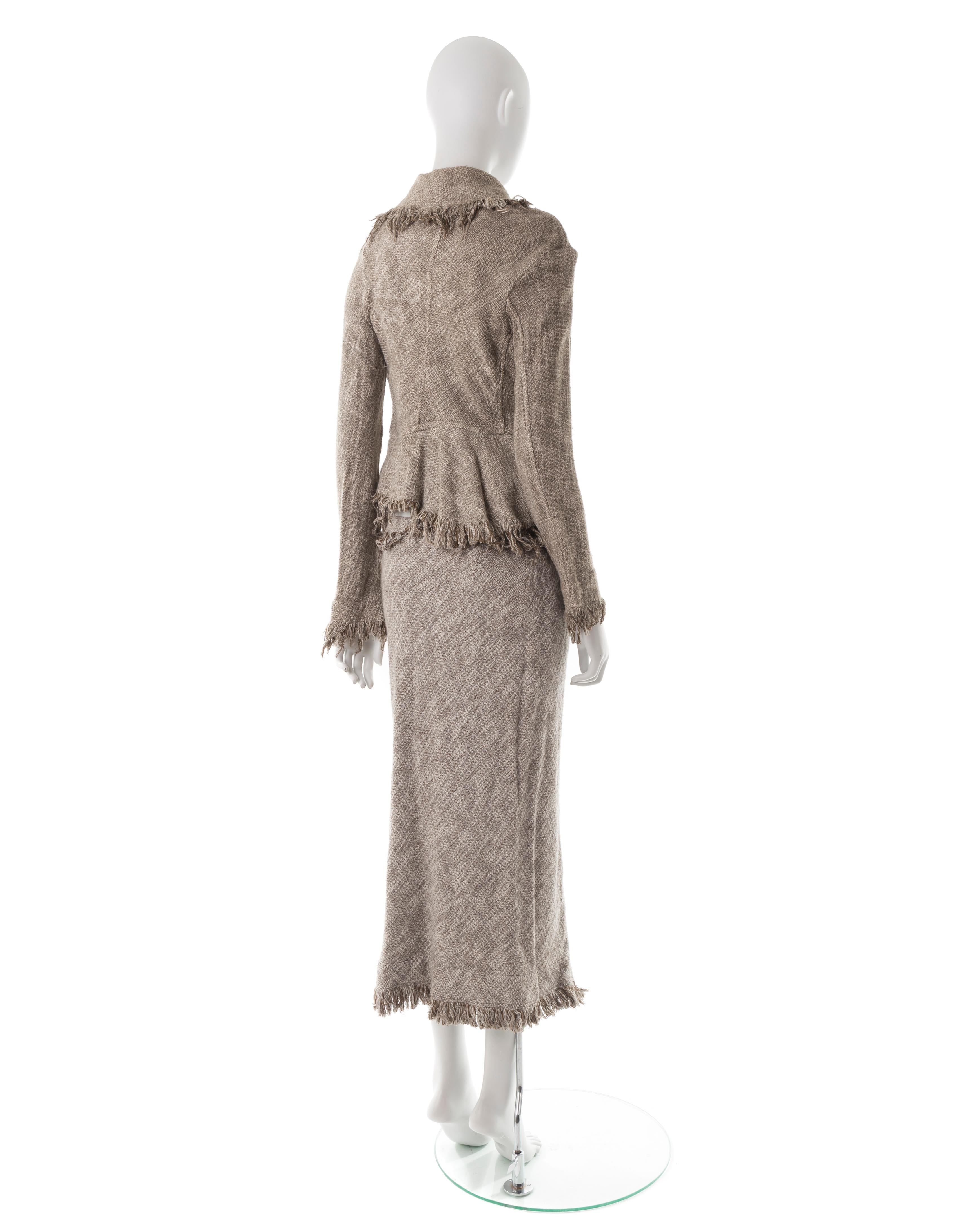 Vivienne Westwood S/S 1997 grey asymmetric frayed wool jacket and skirt suit For Sale 1