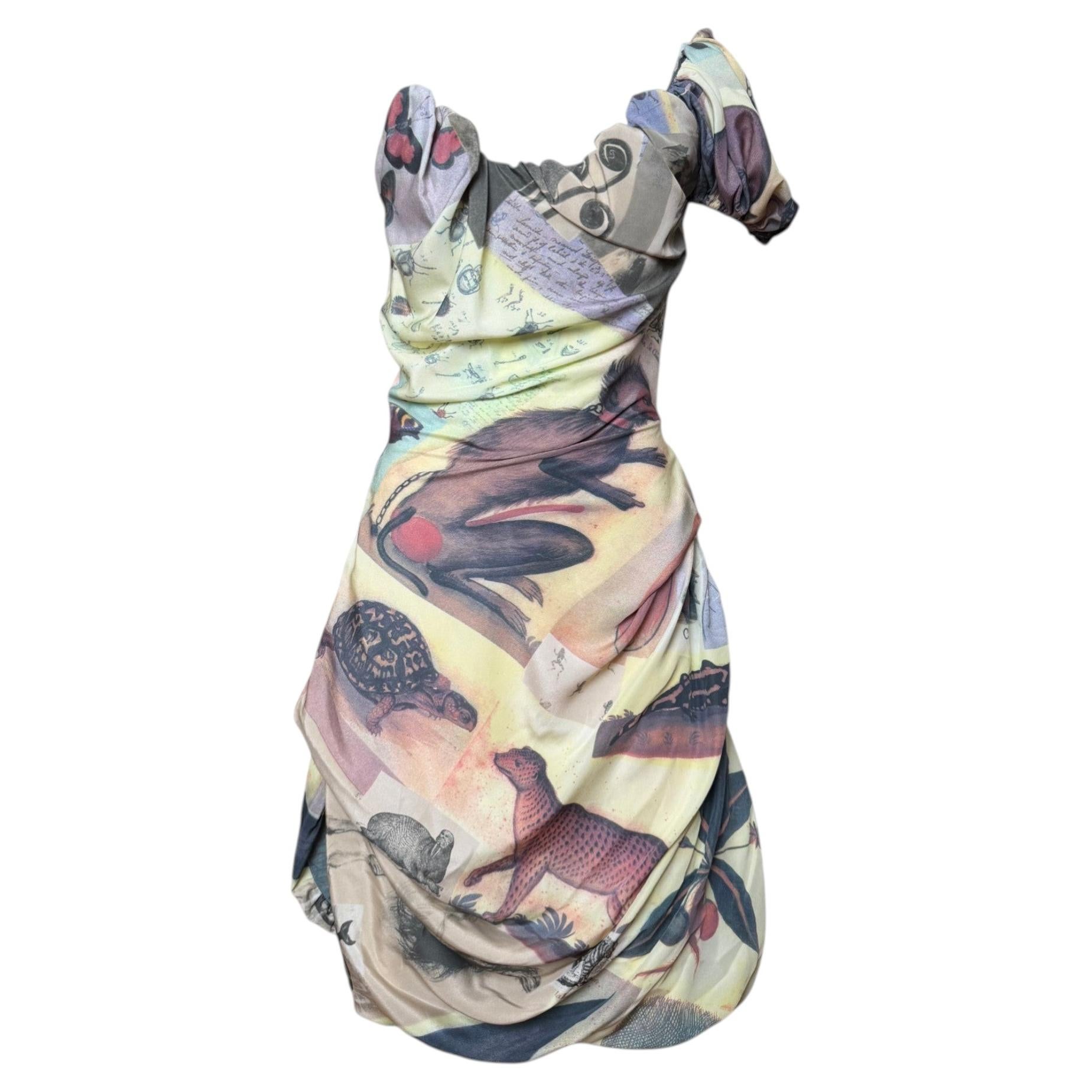 Vivienne Westwood S/S 2001 Korsett "Exploration" Druck Drapiertes Kleid