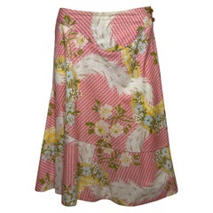 Vivienne Westwood S/S 2001 Pink Floral And Feather-Print Panelled A-Line Midi Skirt