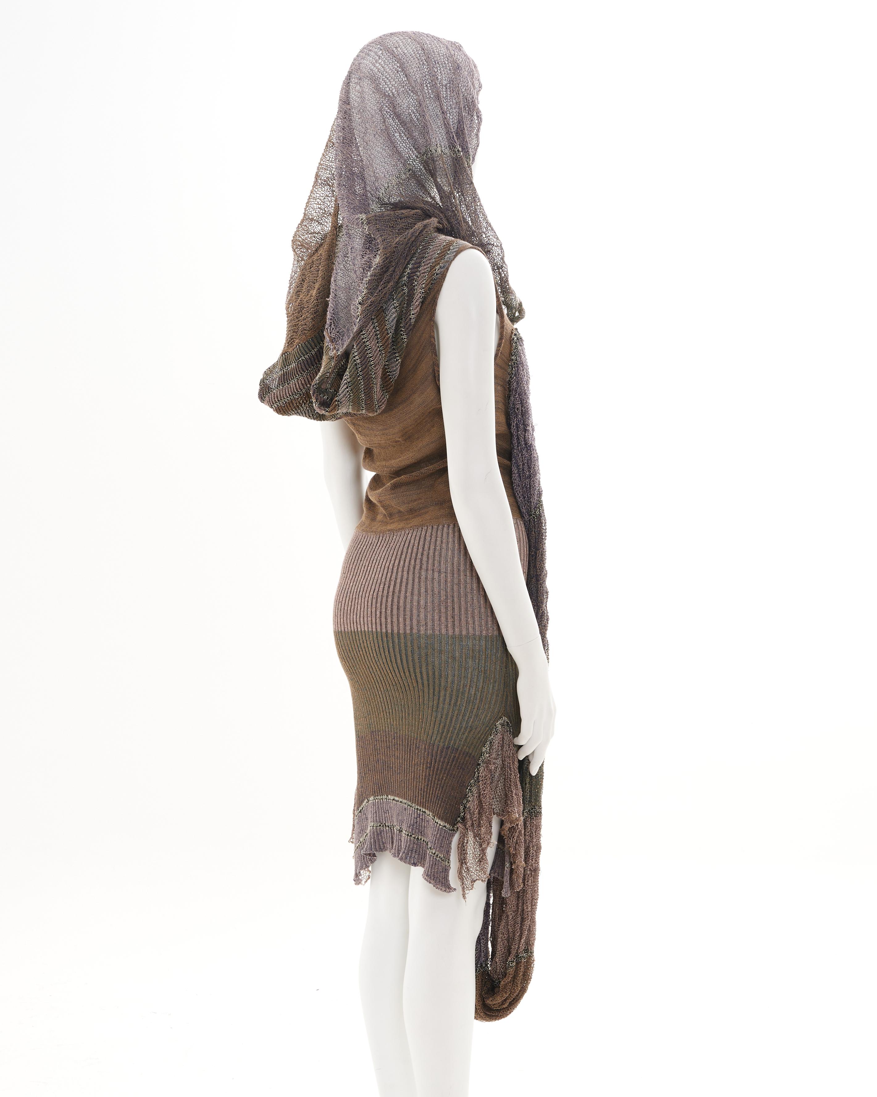 Vivienne Westwood S/S 2005 Multicolor distressed linen dress with tubular scarf For Sale 5