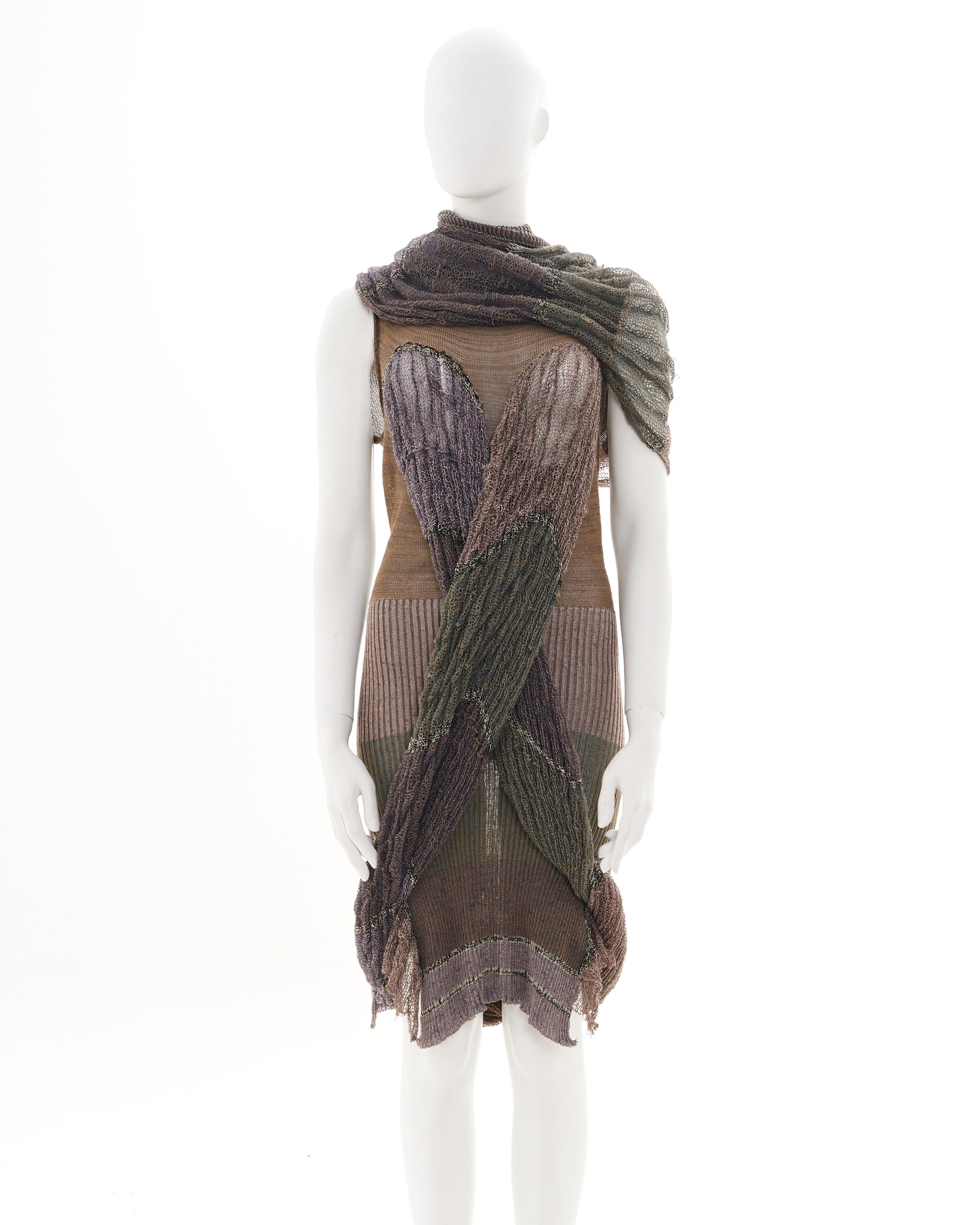 Vivienne Westwood S/S 2005 Multicolor distressed linen dress with tubular scarf For Sale 6