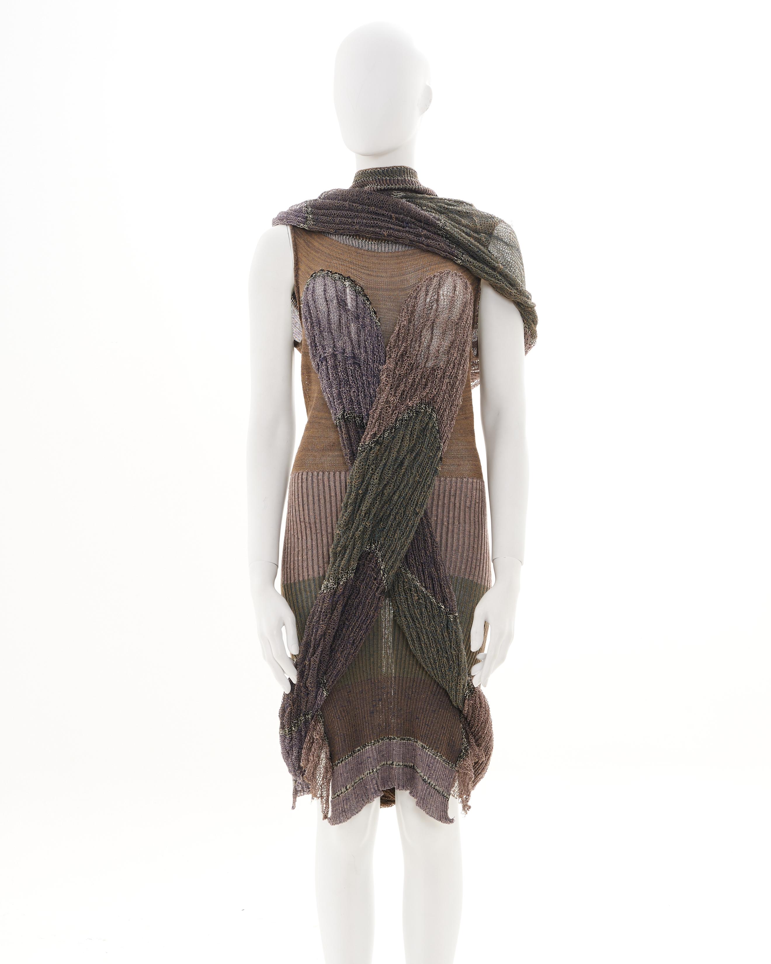 Vivienne Westwood S/S 2005 Multicolor distressed linen dress with tubular scarf For Sale 7