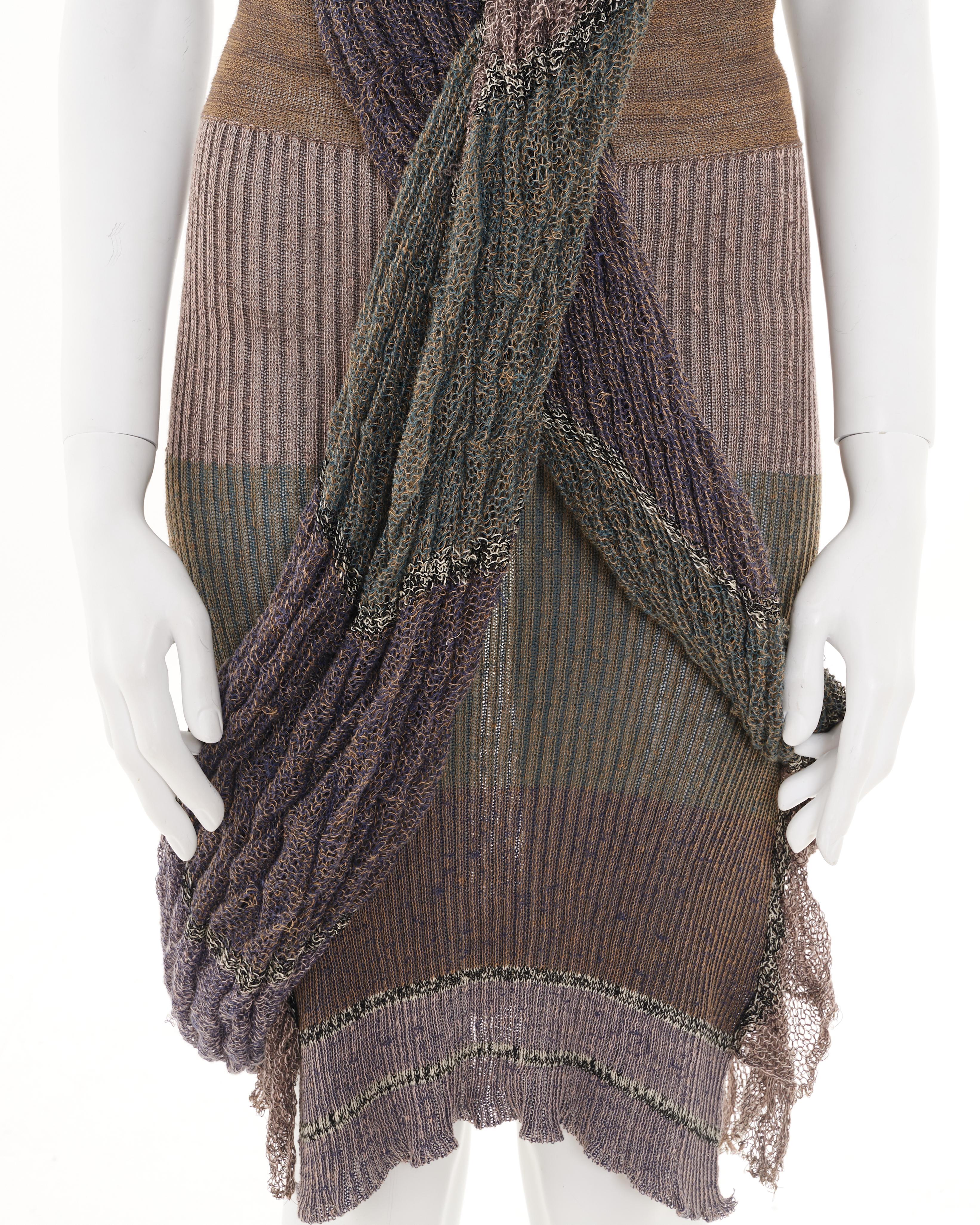 Vivienne Westwood S/S 2005 Multicolor distressed linen dress with tubular scarf For Sale 10