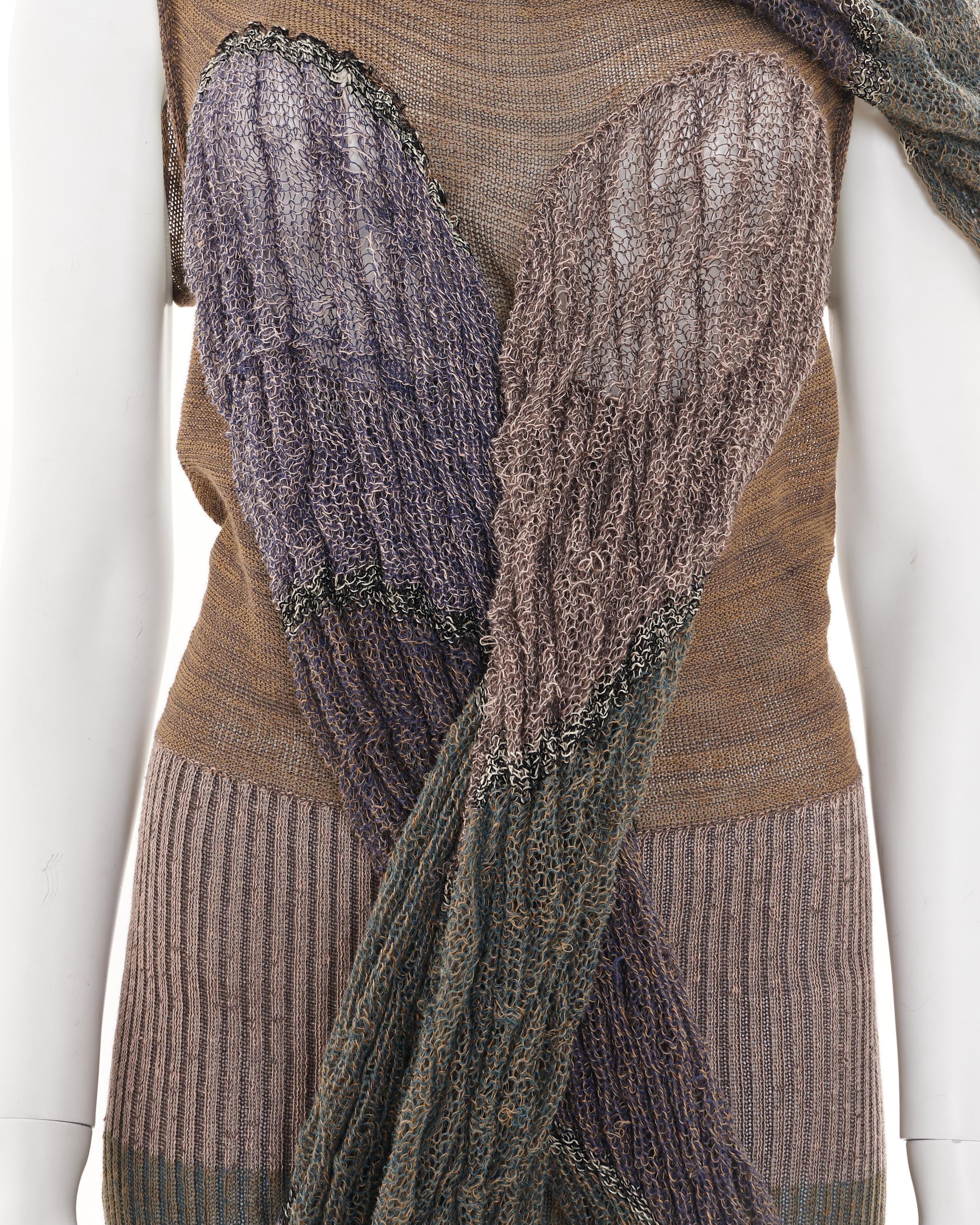 Vivienne Westwood S/S 2005 Multicolor distressed linen dress with tubular scarf For Sale 11