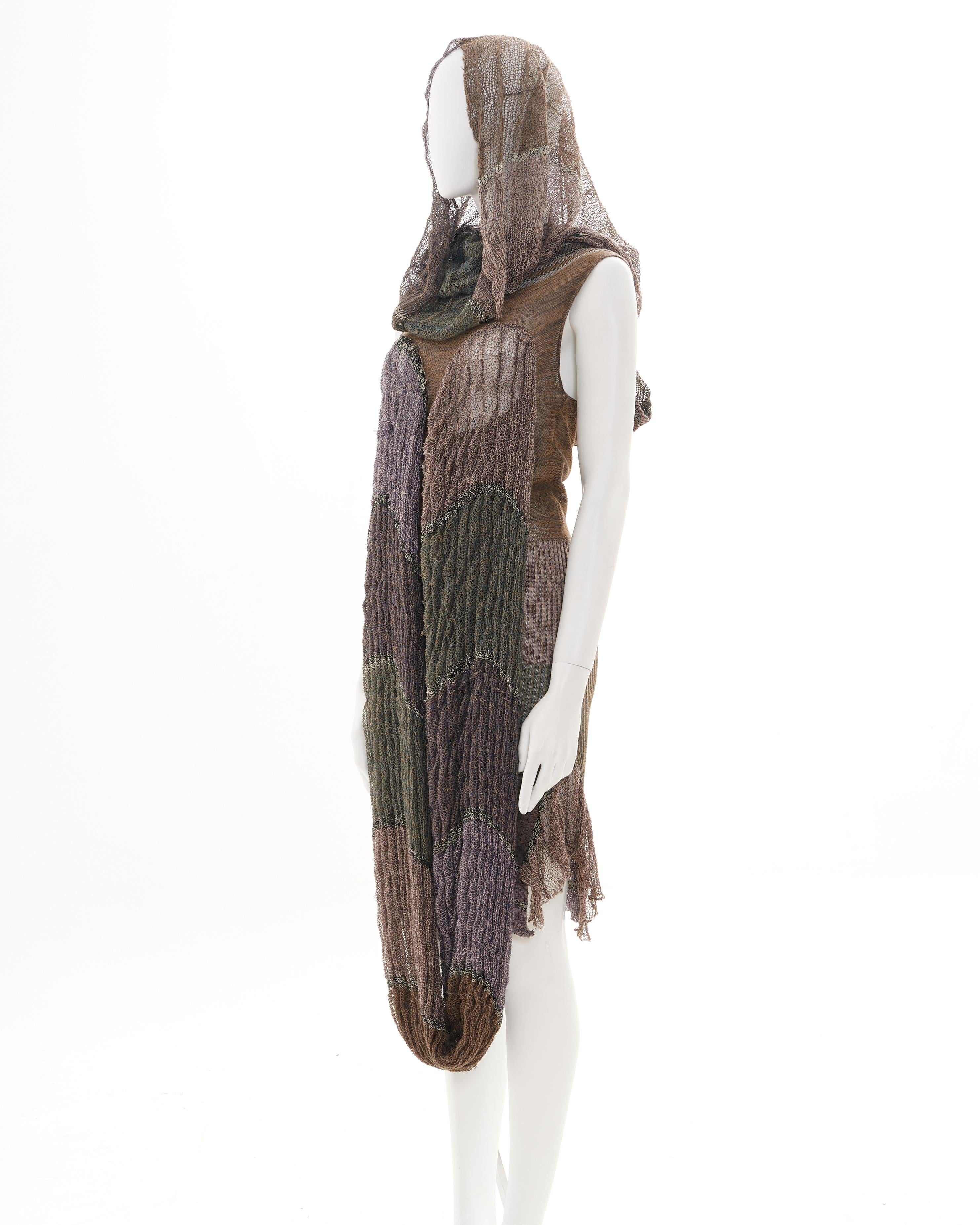 Vivienne Westwood S/S 2005 Multicolor distressed linen dress with tubular scarf For Sale 1