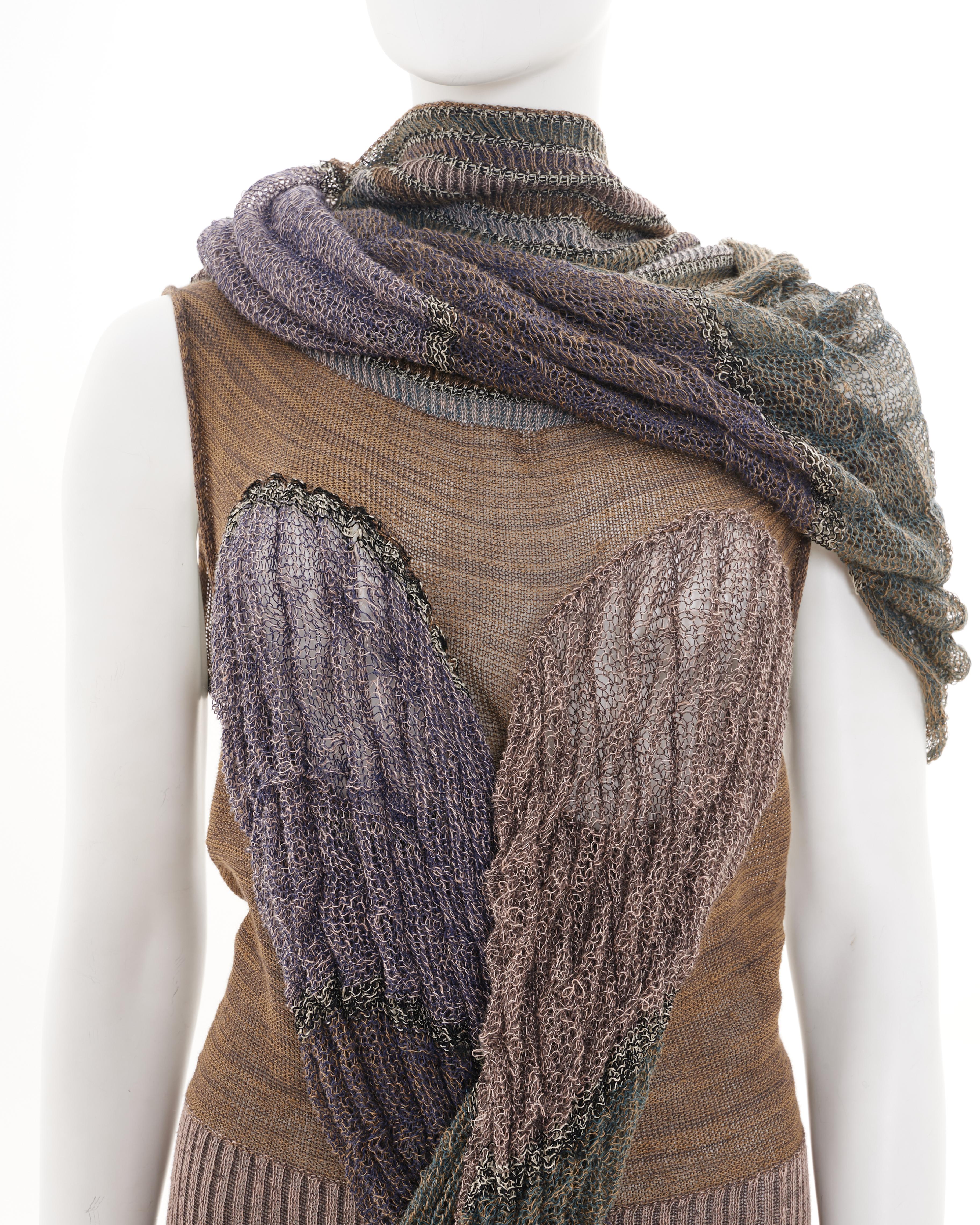 Vivienne Westwood S/S 2005 Multicolor distressed linen dress with tubular scarf For Sale 2