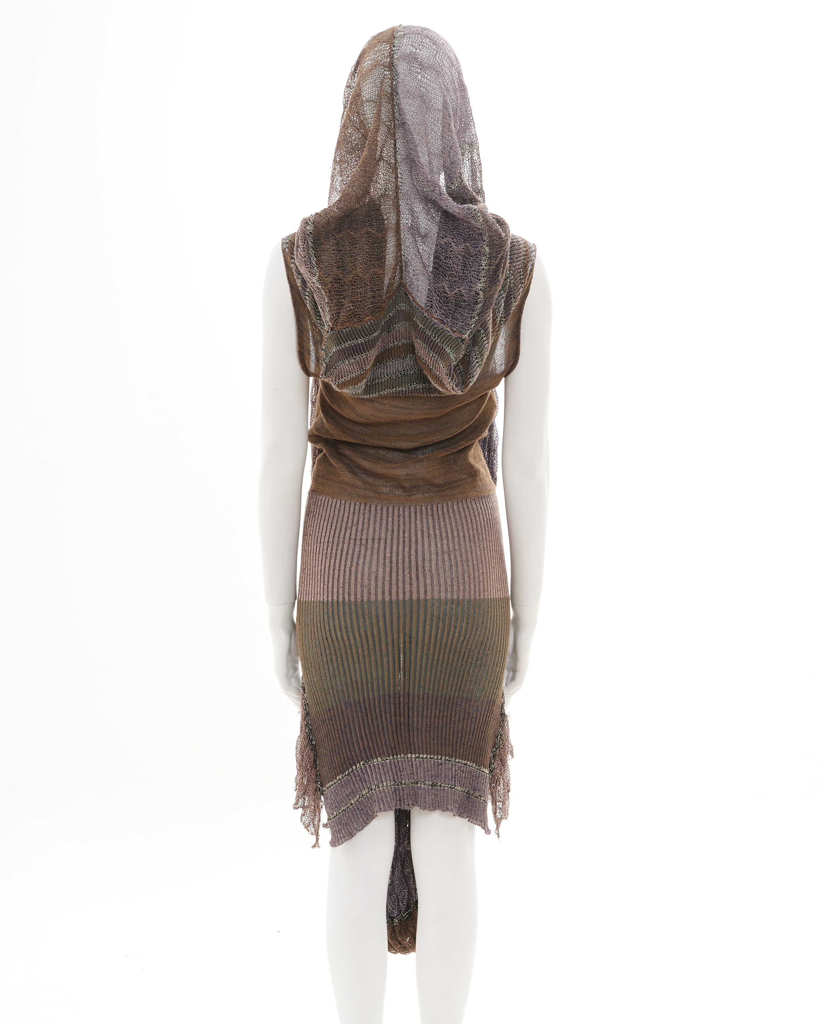 Vivienne Westwood S/S 2005 Multicolor distressed linen dress with tubular scarf For Sale 3