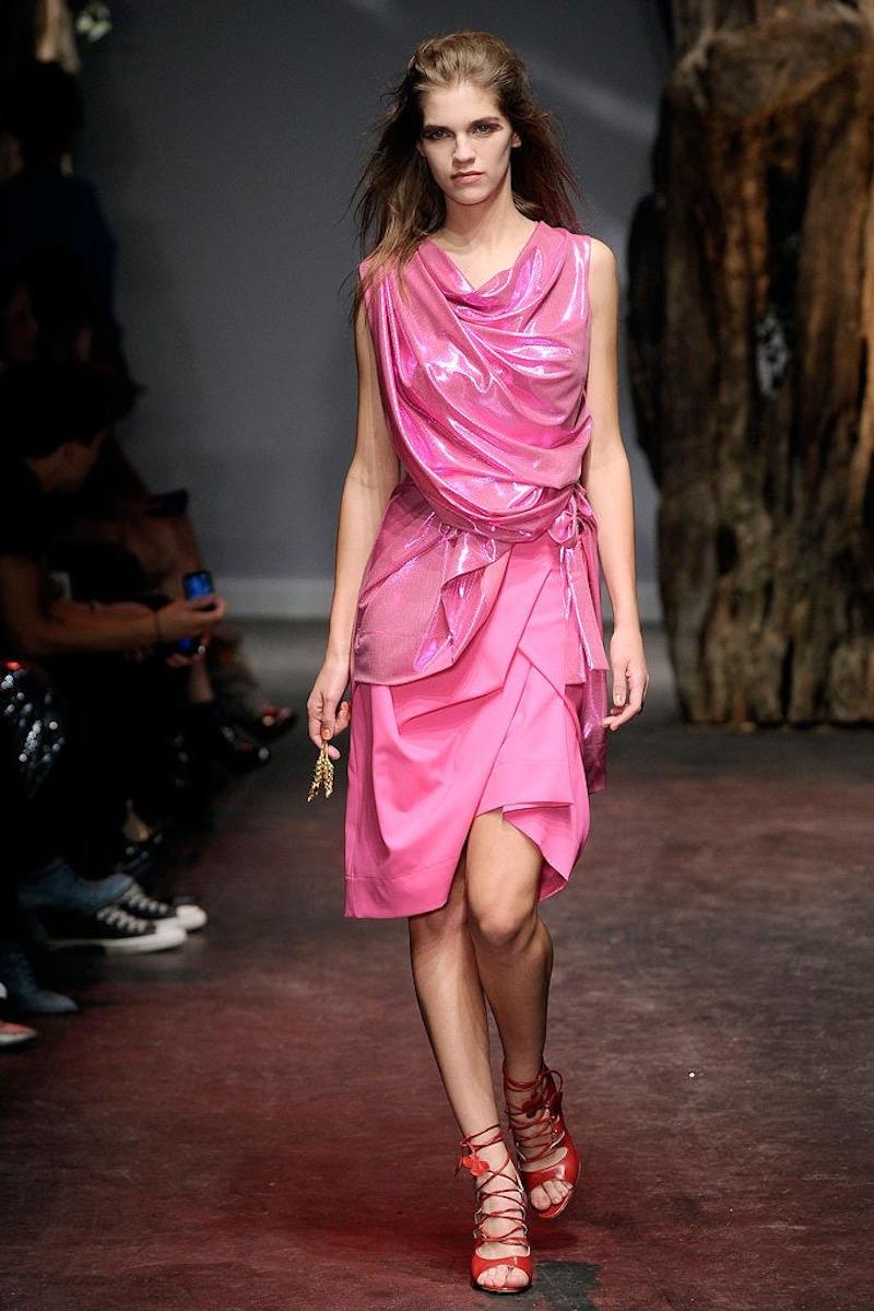 Vivienne Westwood S/S 2010 Red Label runway metallic pink draped dress For Sale 3