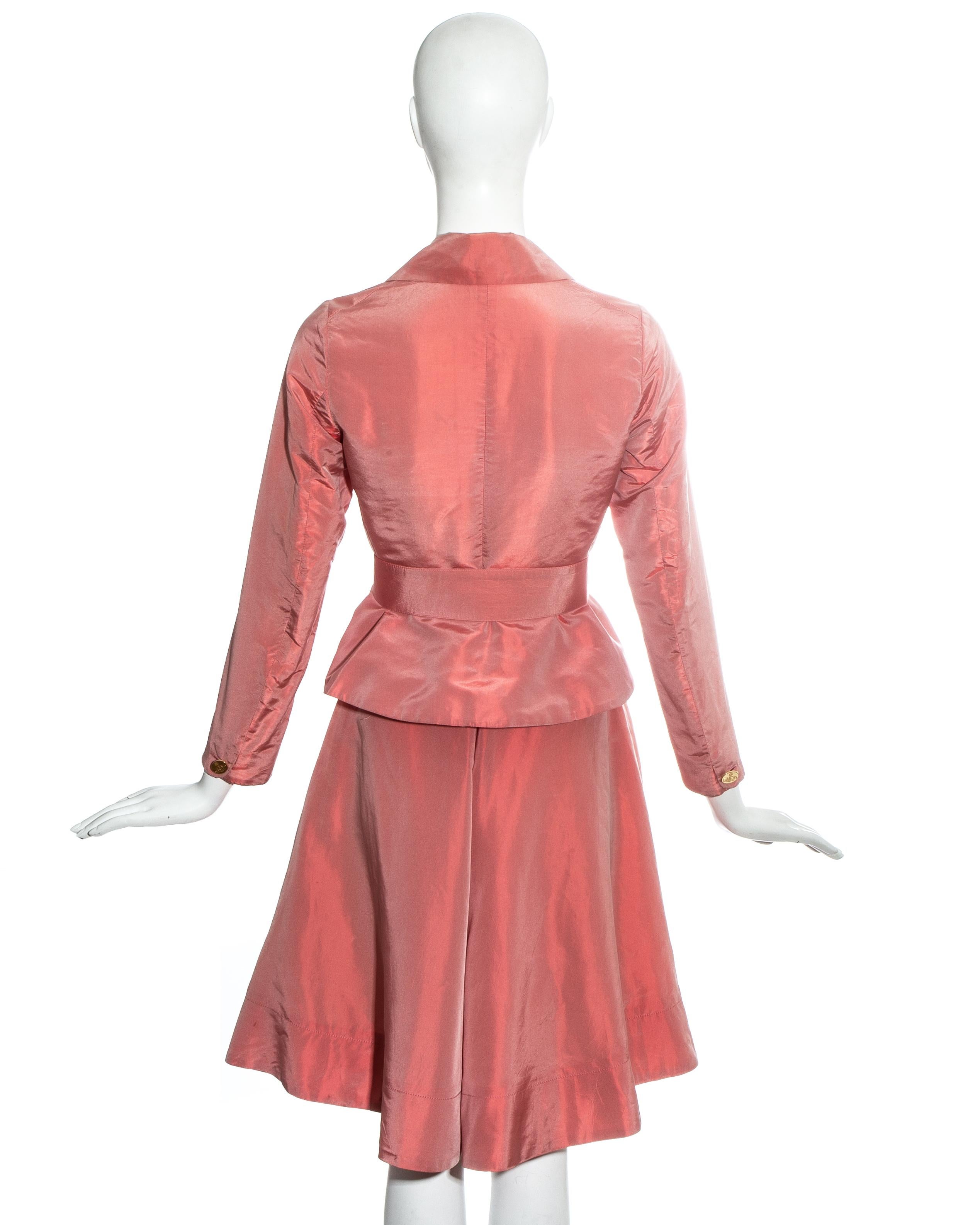 Pink Vivienne Westwood salmon pink silk peplum blazer jacket and skirt suit, ss 1994 For Sale