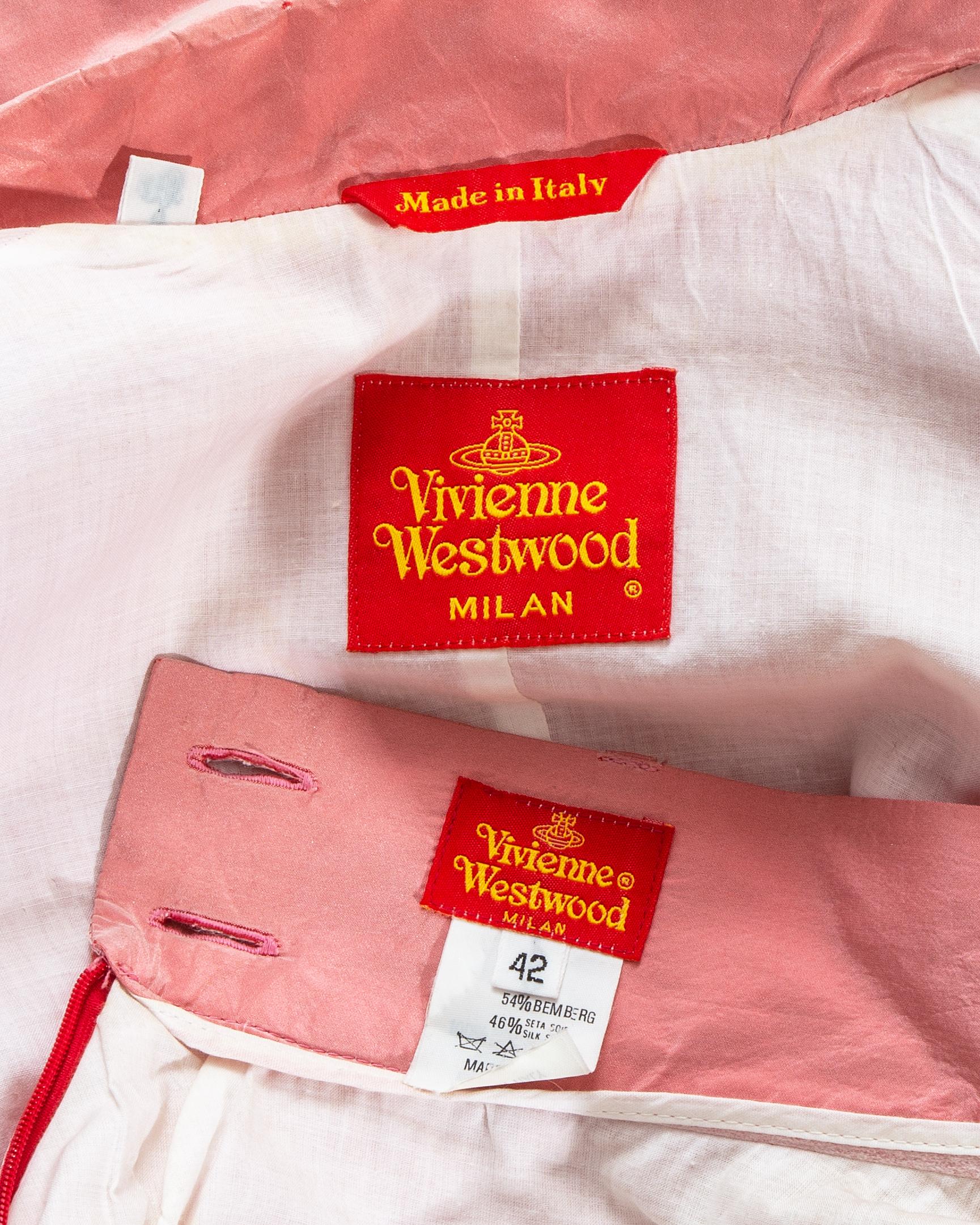 Vivienne Westwood salmon pink silk peplum blazer jacket and skirt suit, ss 1994 In Good Condition For Sale In London, GB