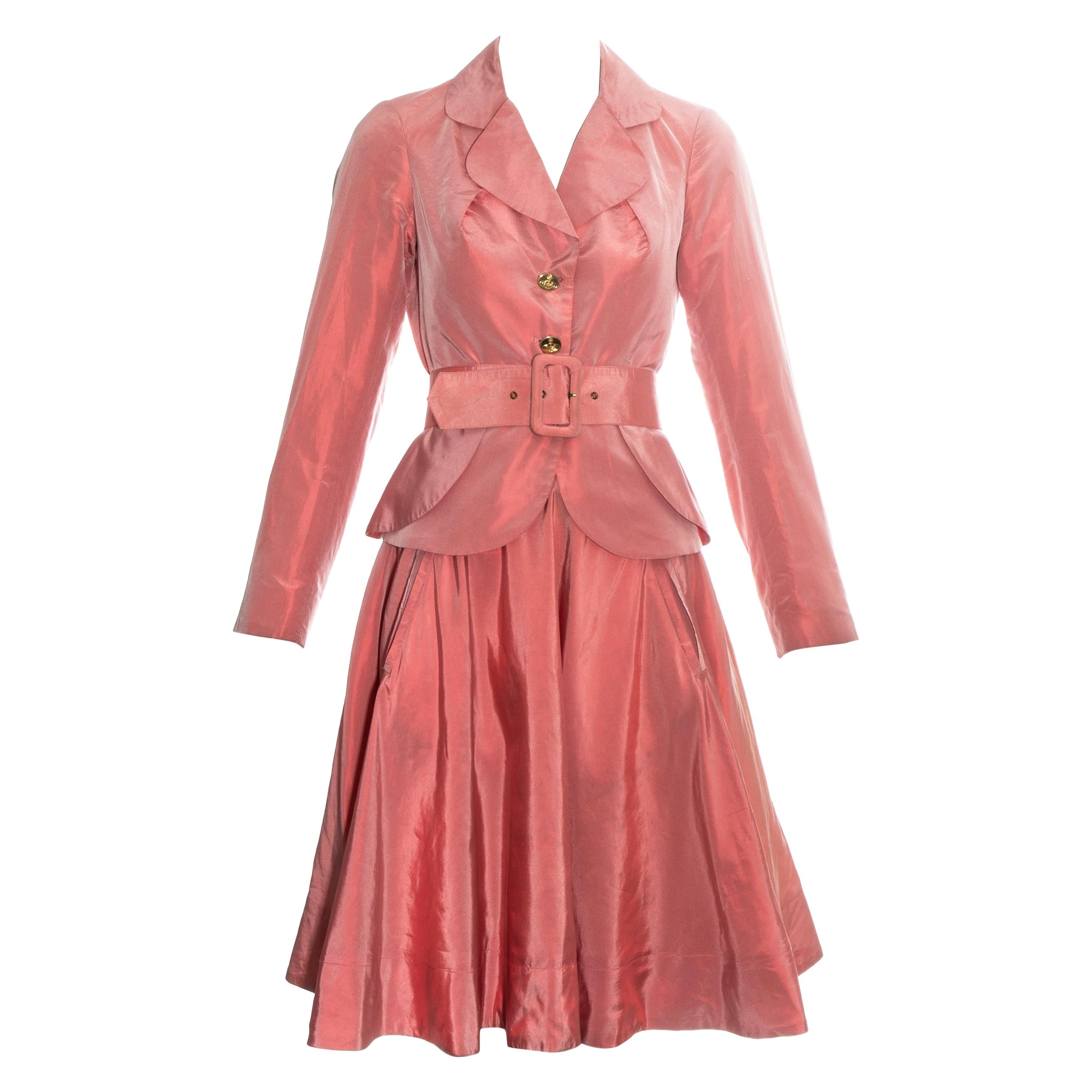 Vivienne Westwood salmon pink silk peplum blazer jacket and skirt suit, ss 1994 For Sale