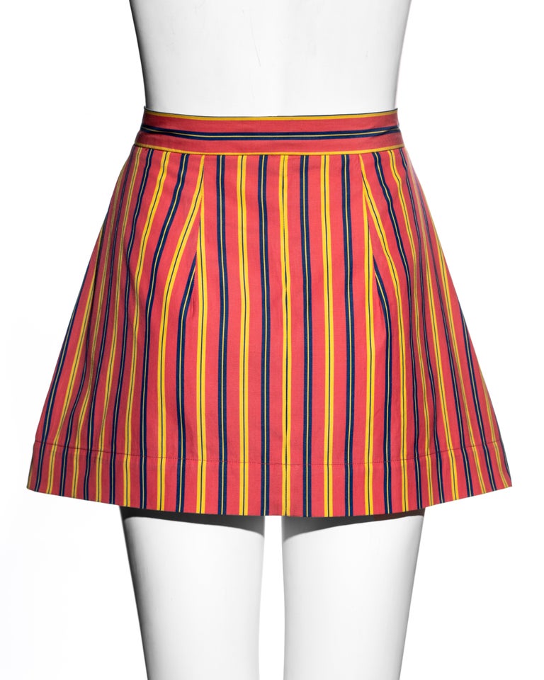 Vivienne Westwood salmon pink striped cotton pleated mini skirt, ss 1993  For Sale at 1stDibs