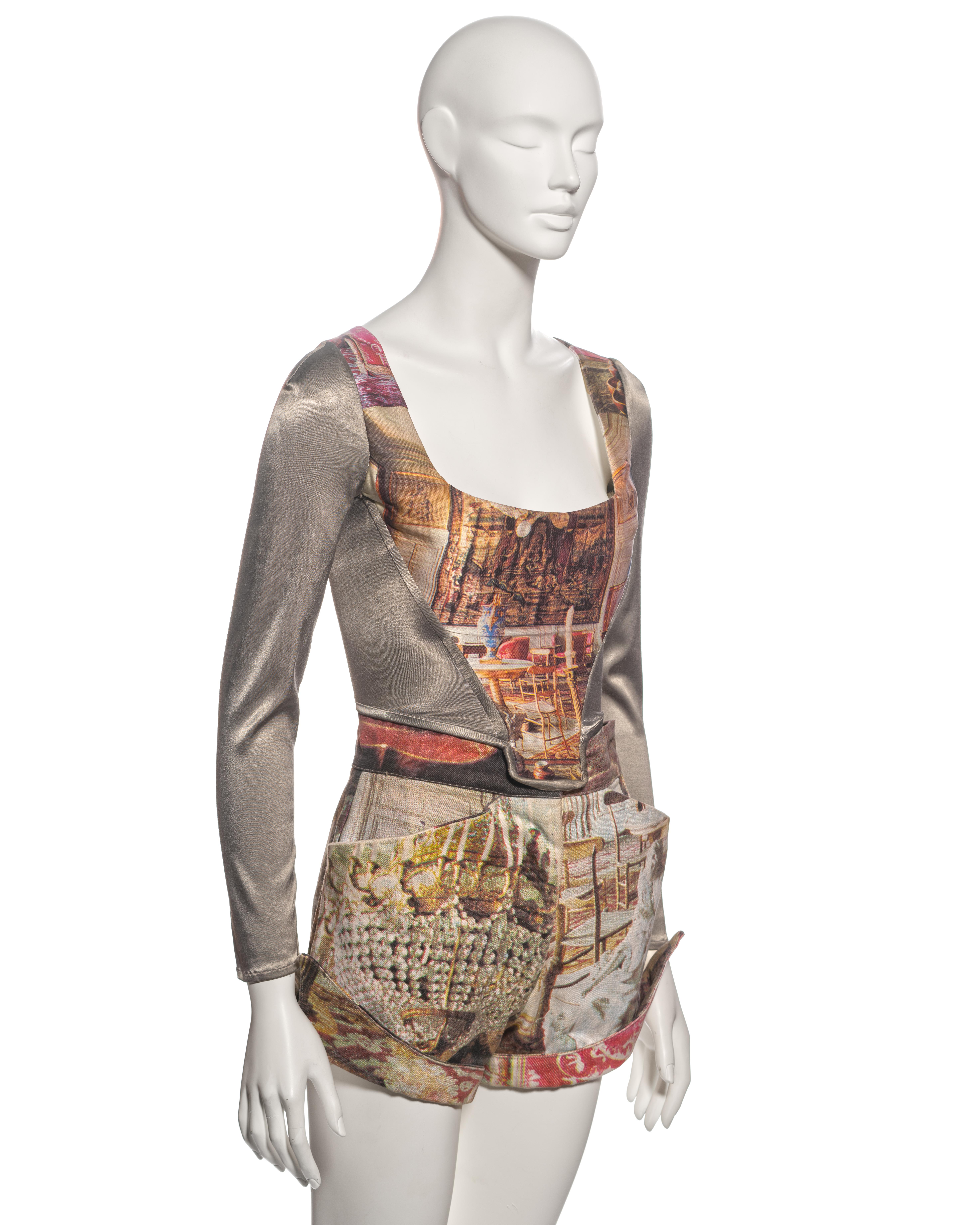Vivienne Westwood Salon Printed Corset and Denim Shorts Set, ss 1992 For Sale 1