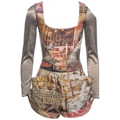 Conjunto de corsé estampado y pantalón corto vaquero Vivienne Westwood Salon, ss 1992
