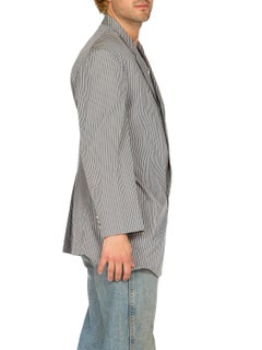 1990S VIVIENNE WESTWOOD Blue & White Cotton Seersucker Men's Gatsby Style Blazer
