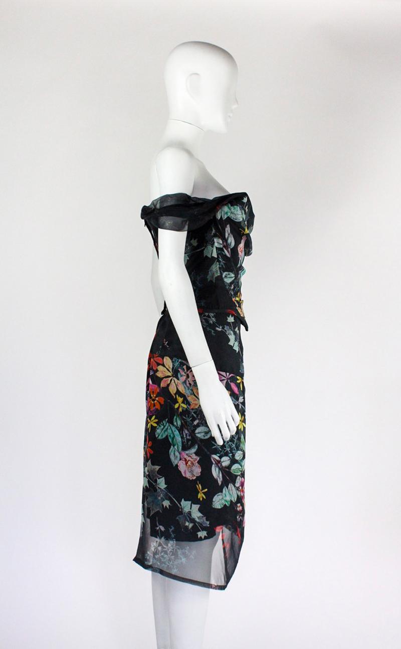 Black Vivienne Westwood Silk Floral Corset Skirt Ensemble, 2000s