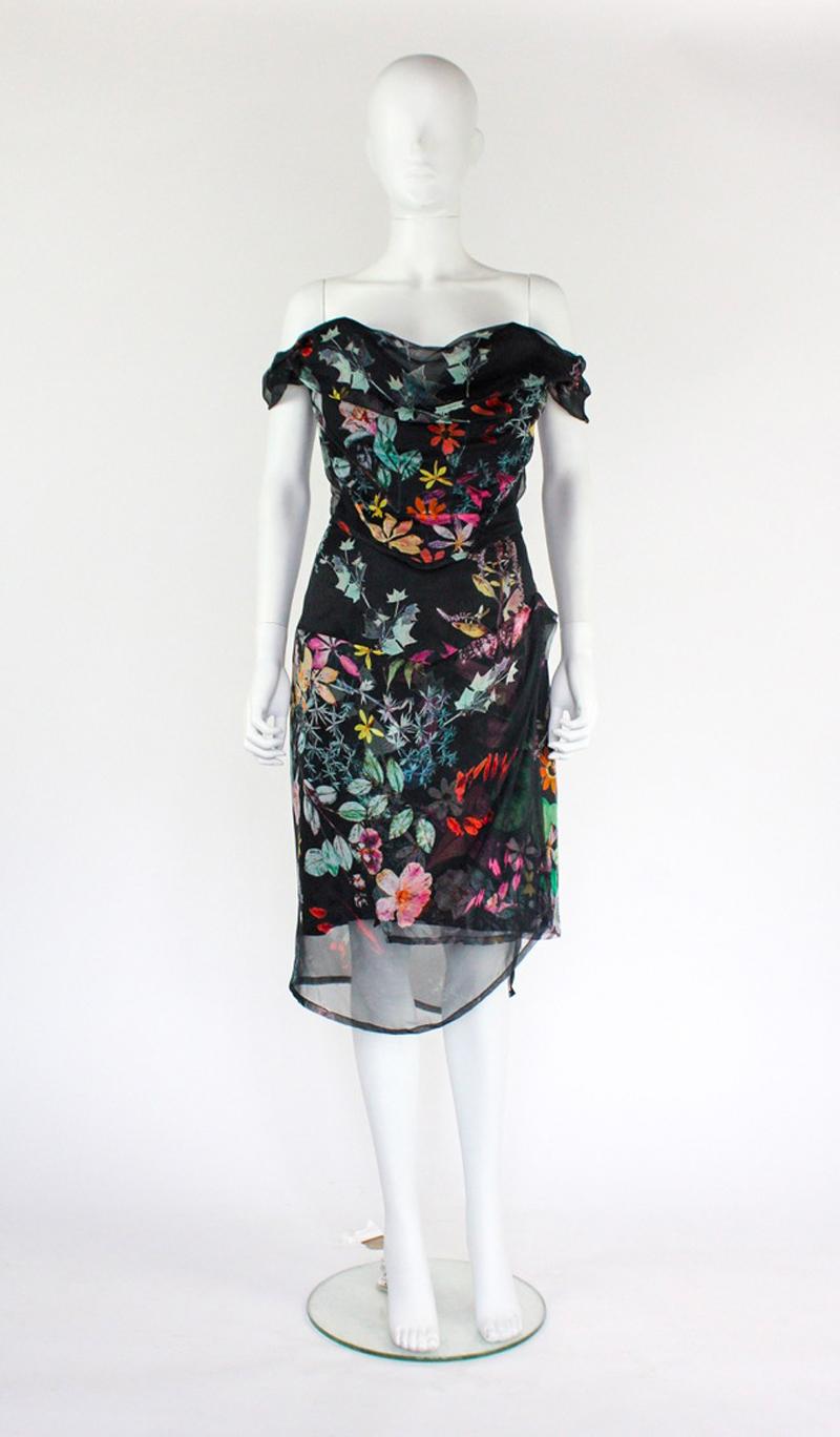 Vivienne Westwood Silk Floral Corset Skirt Ensemble, 2000s In Excellent Condition In Norwich, GB
