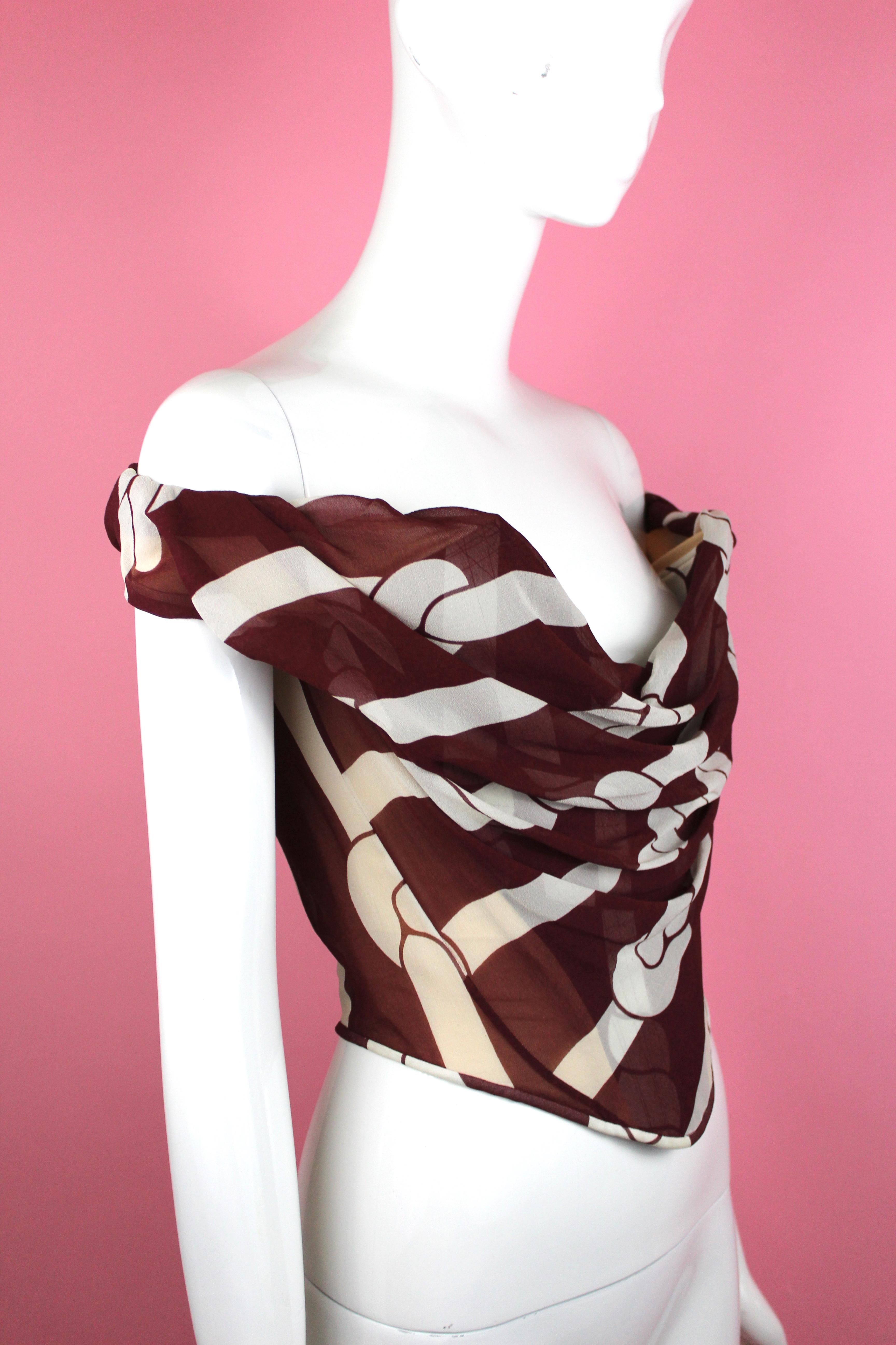 Vivienne Westwood Silk Print Corset, Tied to the Mast SS98, Size US 8 In Good Condition For Sale In Los Angeles, CA