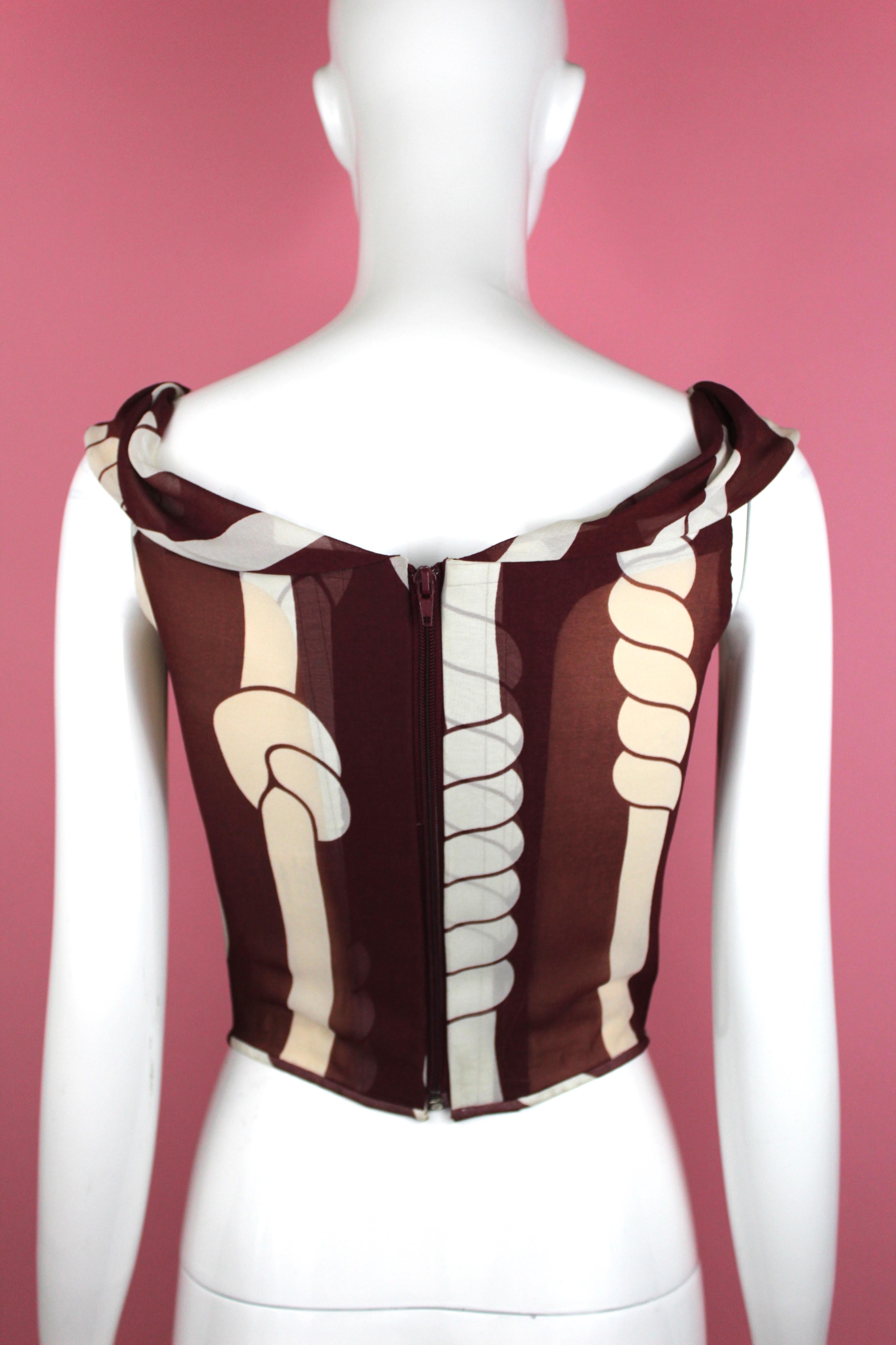 Vivienne Westwood Silk Print Corset, Tied to the Mast SS98, Size US 8 For Sale 1
