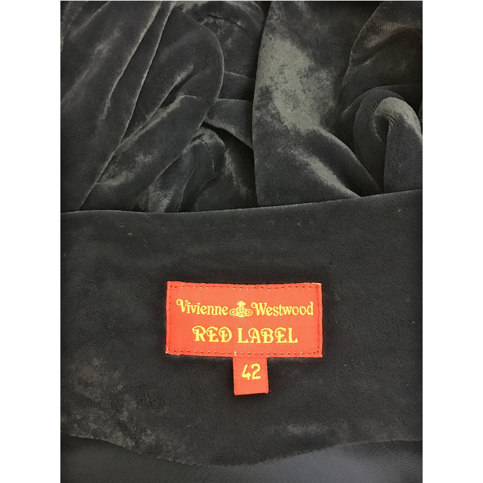 Black Vivienne Westwood Silk Velvet Draped Dark Grey Dress  For Sale