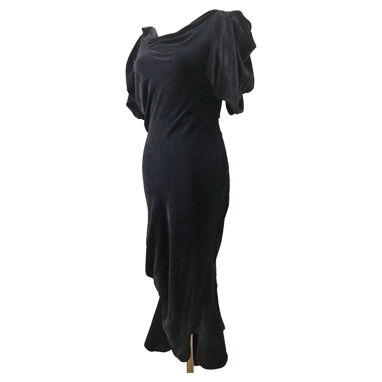 Vivienne Westwood Silk Velvet Draped Dark Grey Dress 